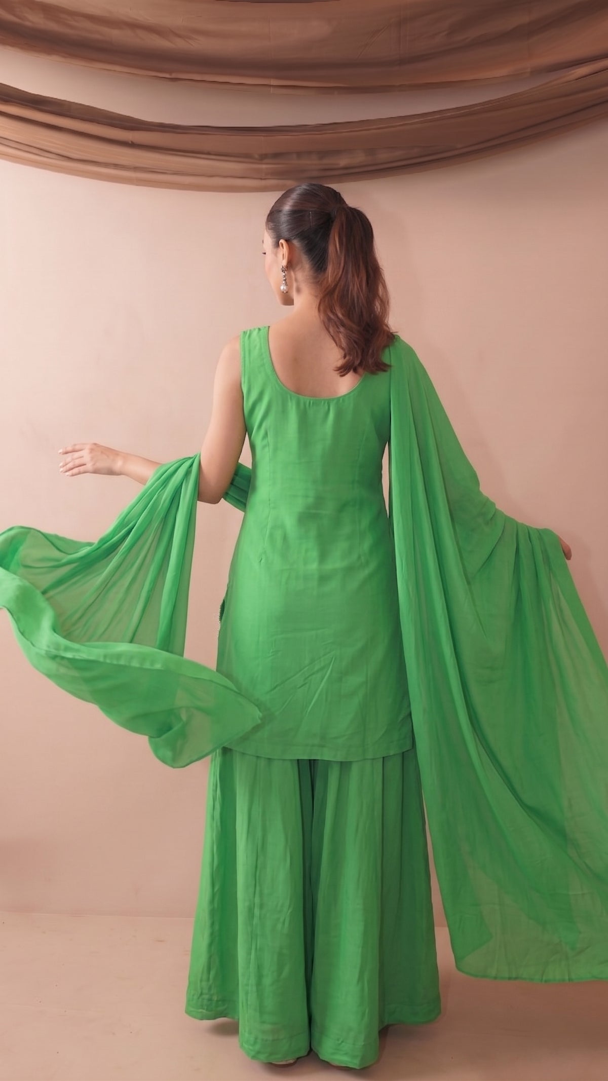Emerald Green French Crepe Beaded Embroidered Kurta Sharara Set with Dupatta