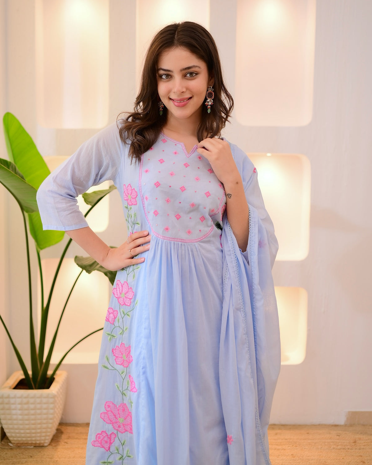 Madhuri Purple Silk Anarkali Kurta Set with Dupatta for Women