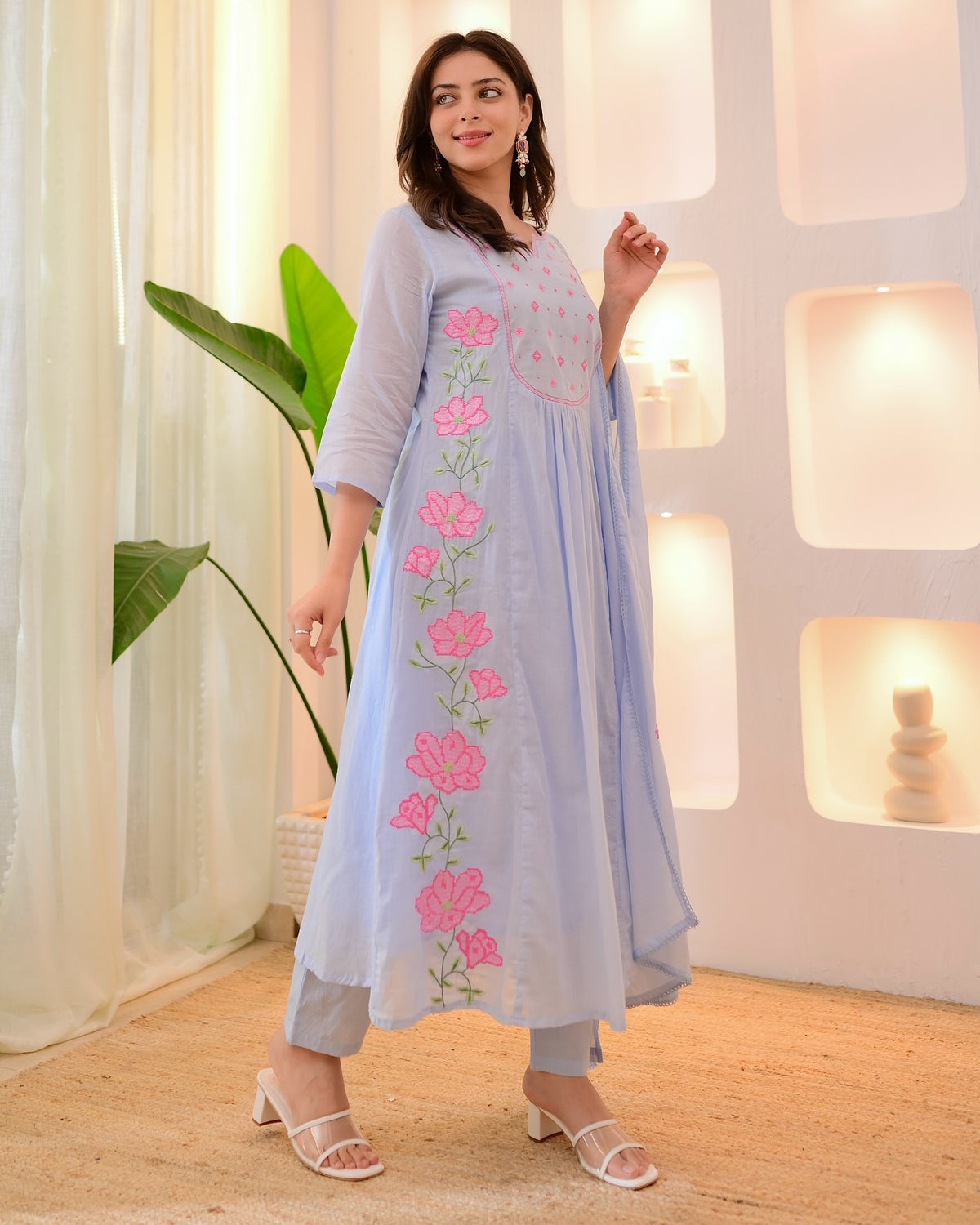 Madhuri Purple Silk Anarkali Kurta Set with Dupatta for Women