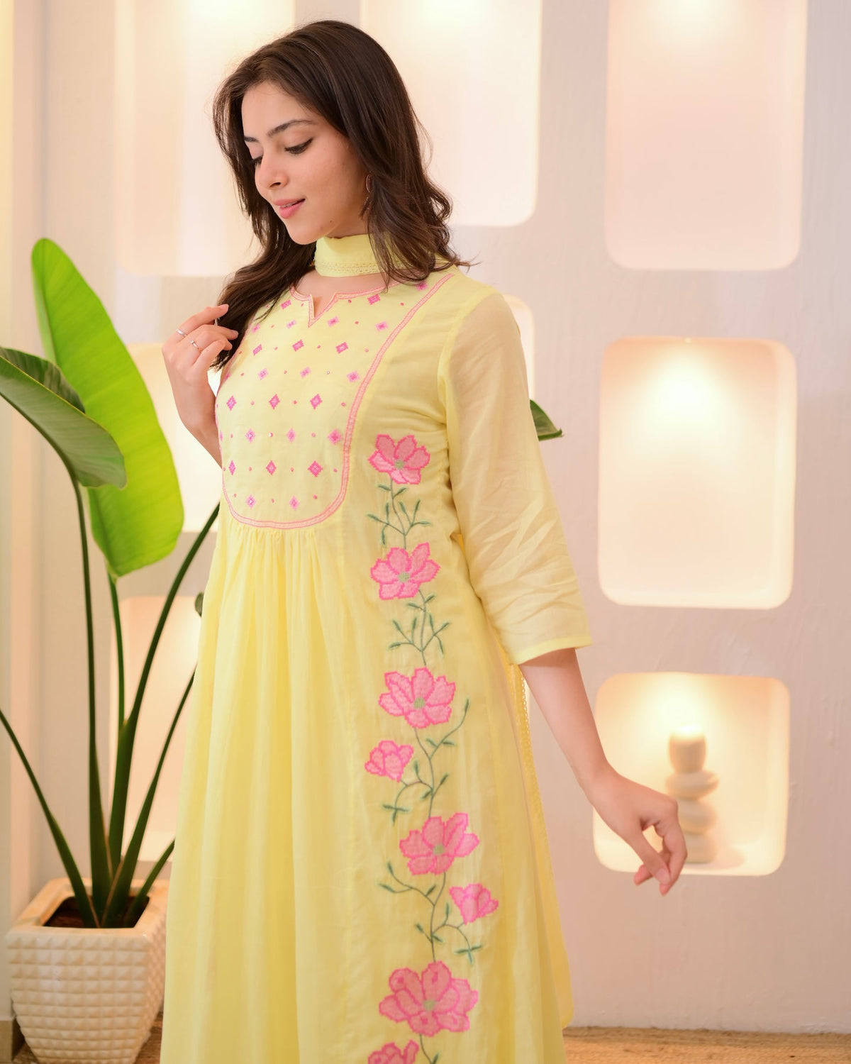 Madhuri Yellow Silk Anarkali Kurta Set with Dupatta for Women