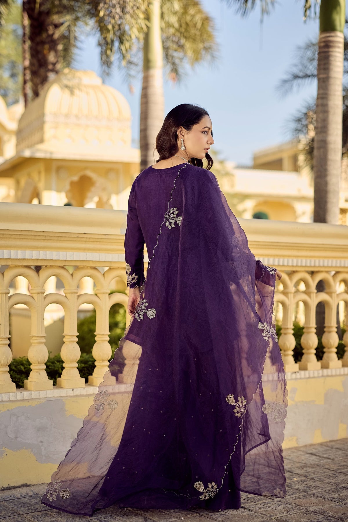 Gulabo Wine Embroidered Peplum Sharara Set with Dupatta for Women
