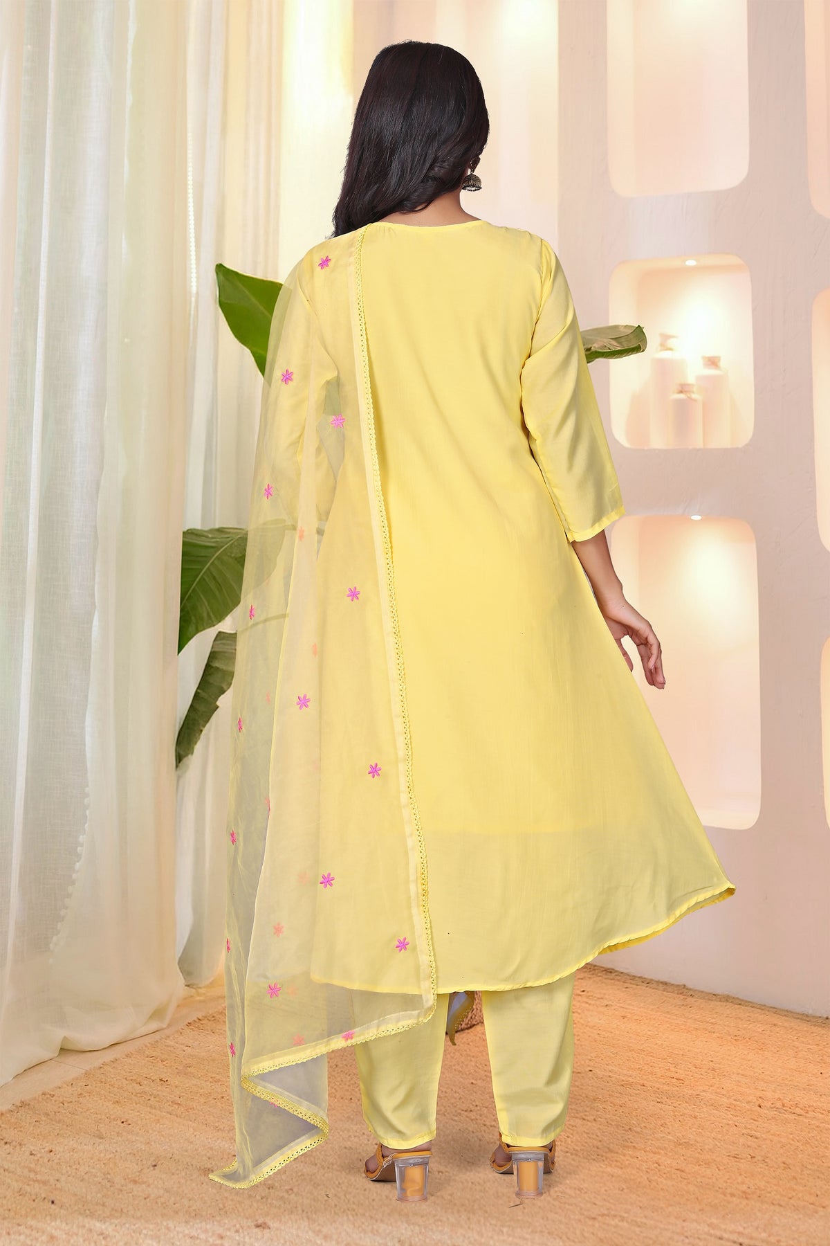 Madhuri Yellow Silk Anarkali Kurta Set with Dupatta for Women