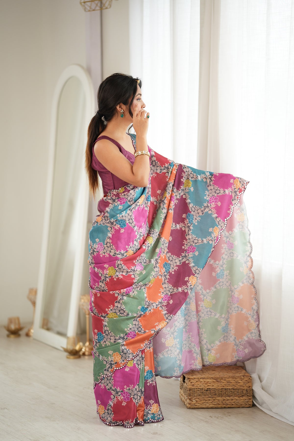 Multicolor Premium Heavy Chinon Silk Designer Saree for Women