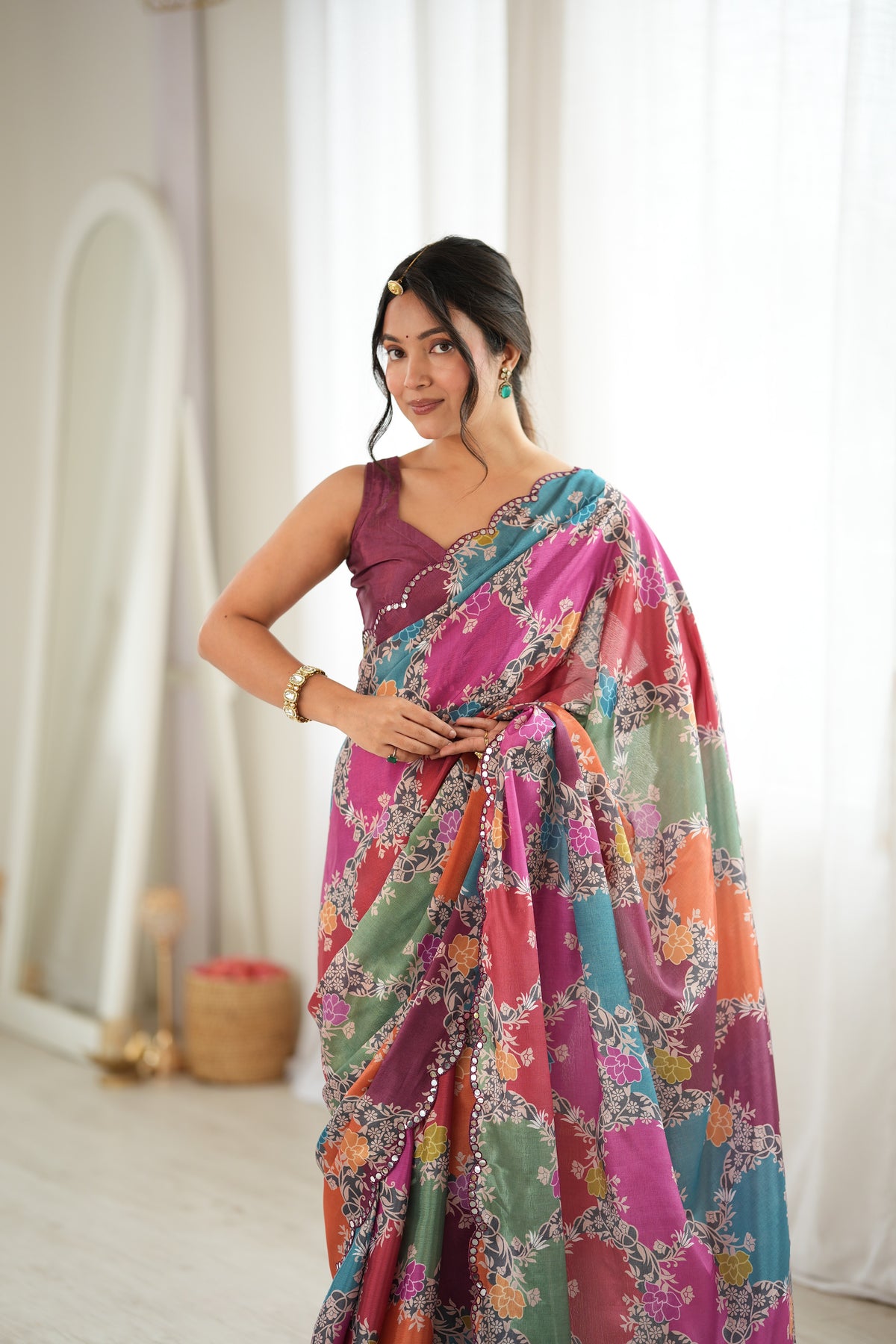Multicolor Premium Heavy Chinon Silk Designer Saree for Women