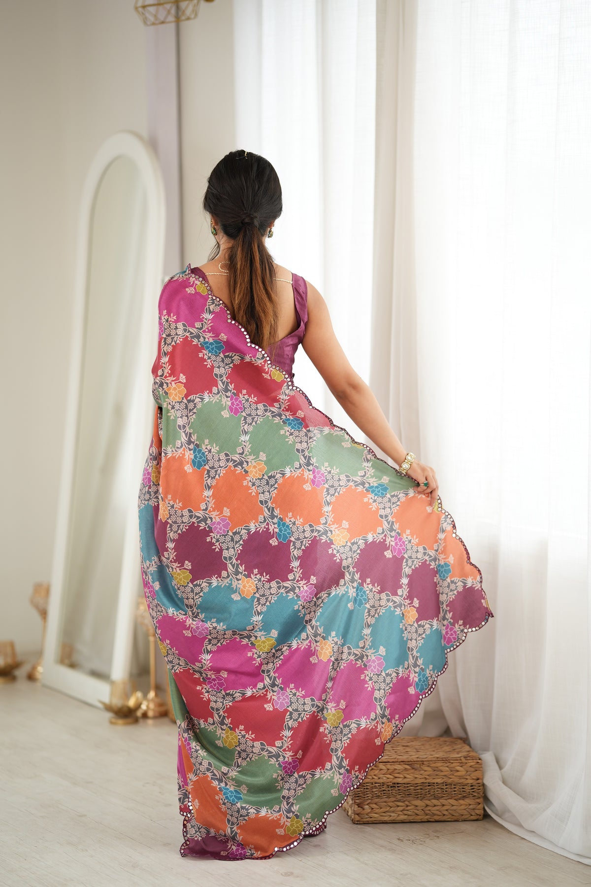 Multicolor Premium Heavy Chinon Silk Designer Saree for Women