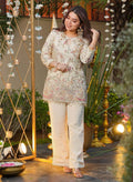 Women's Off-White Motifs Embroidered Regular Thread Work Pure Silk Kurta with Trousers