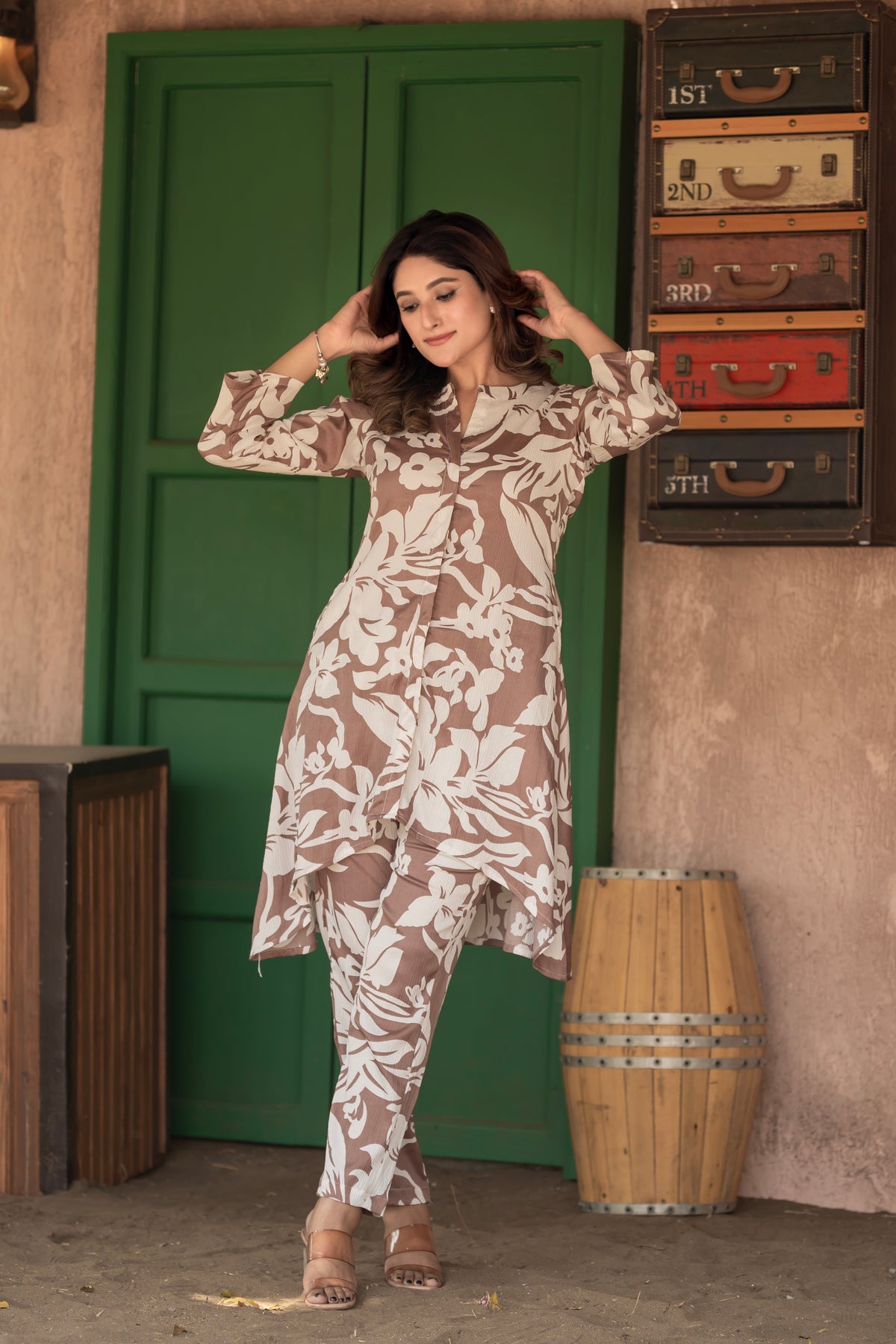 Chikoo Floral Printed Kurta Pant Co-Ord Set