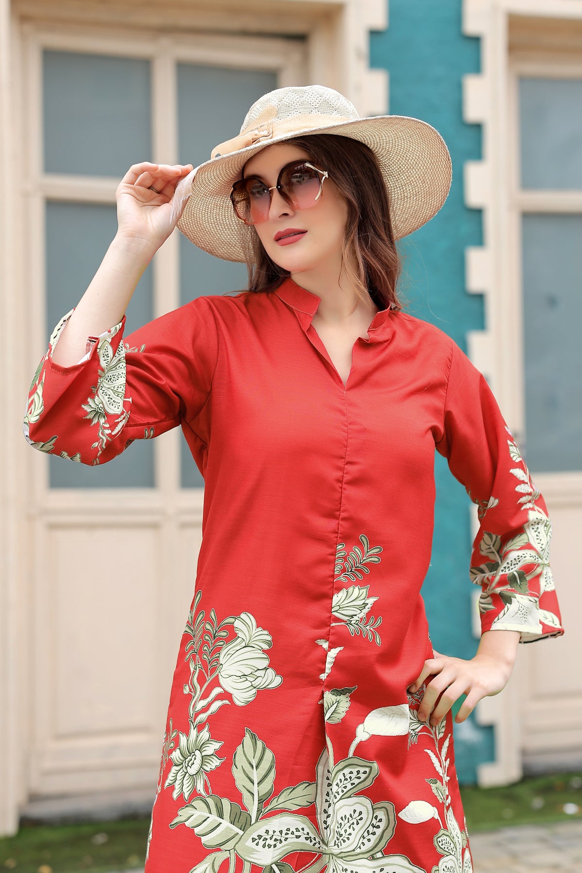 Red Floral Printed Kurta Pant Co-Ord Set