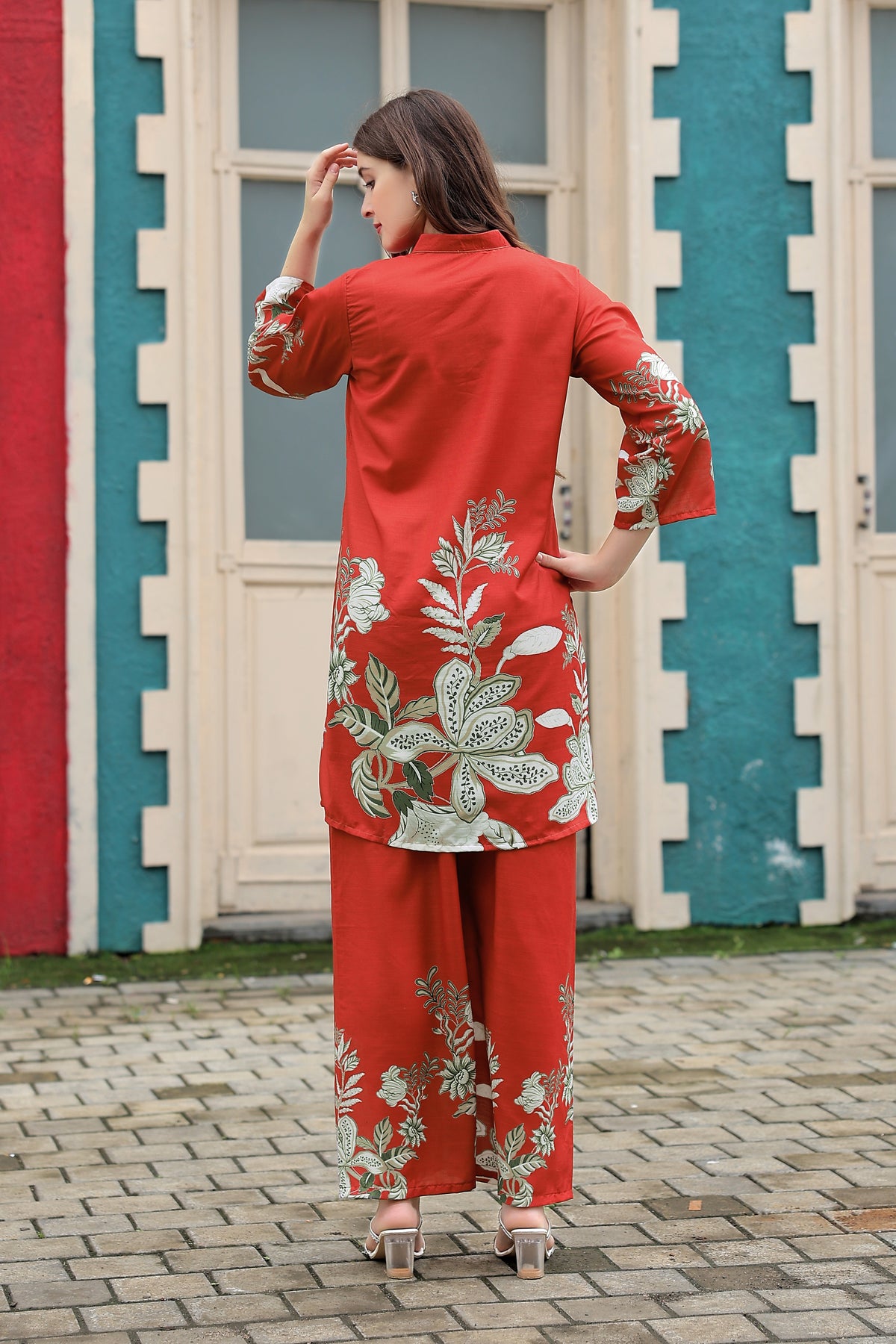 Red Floral Printed Kurta Pant Co-Ord Set