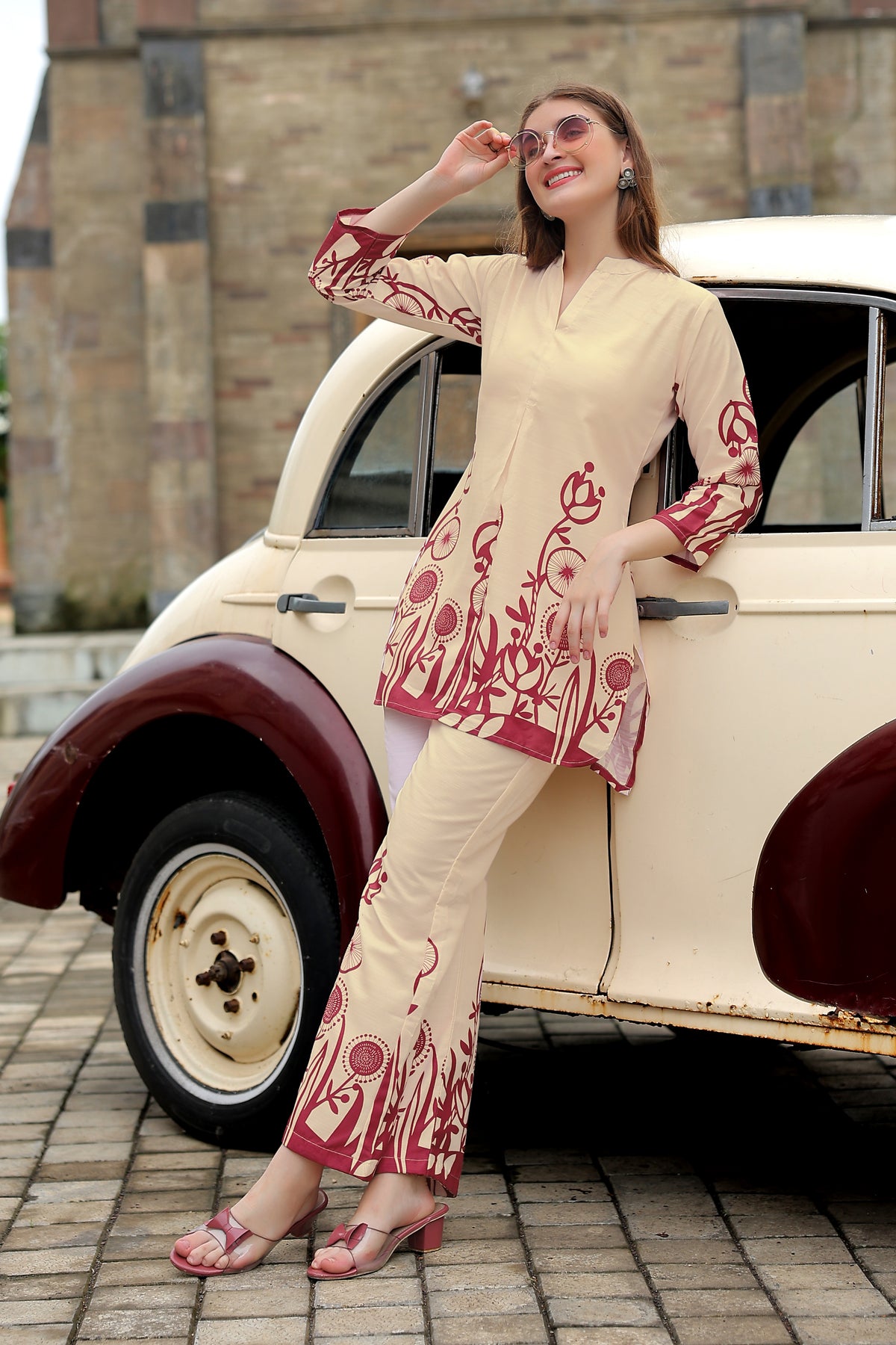 Cream Floral Printed Co-Ord Set