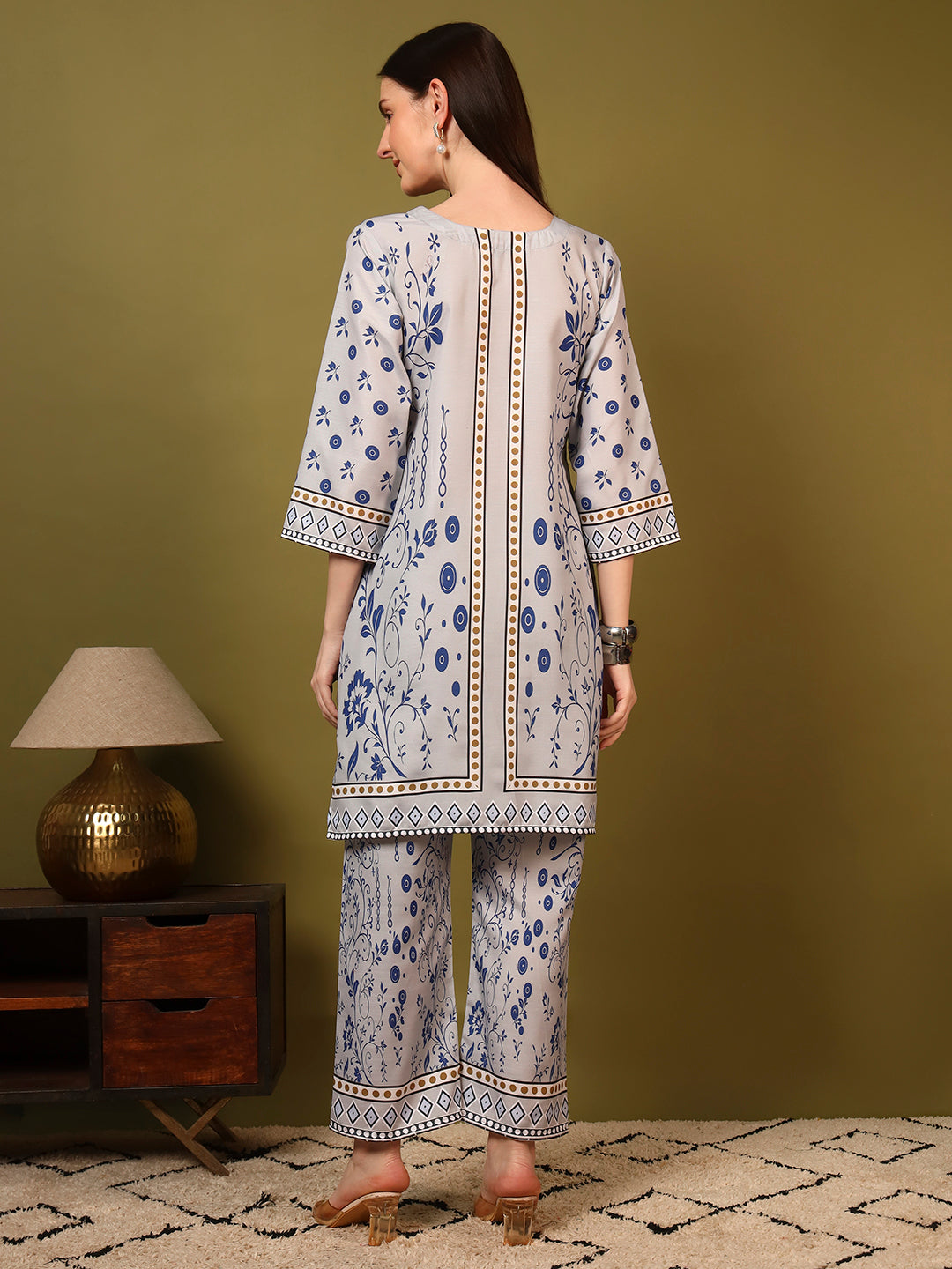 Grey White Floral Printed Co-Ord Set