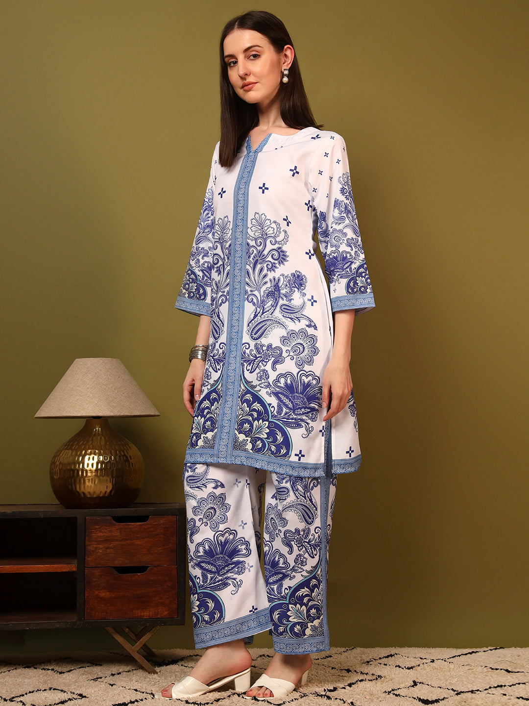 Blue White Floral Printed Co-Ord Set