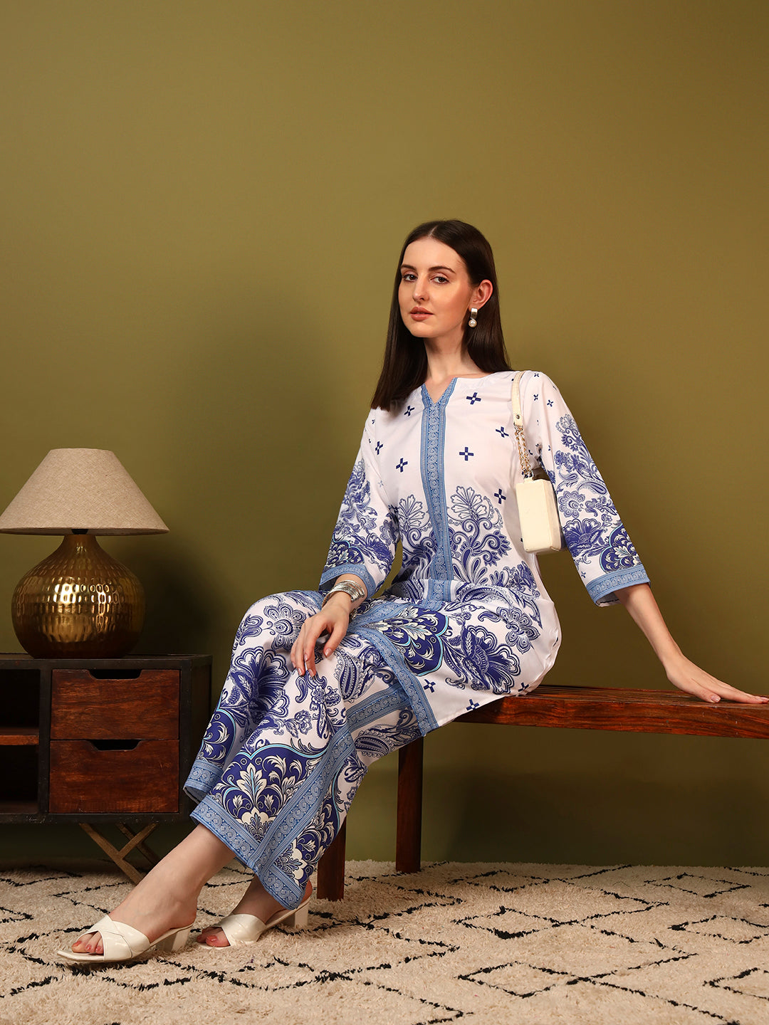 Blue White Floral Printed Co-Ord Set