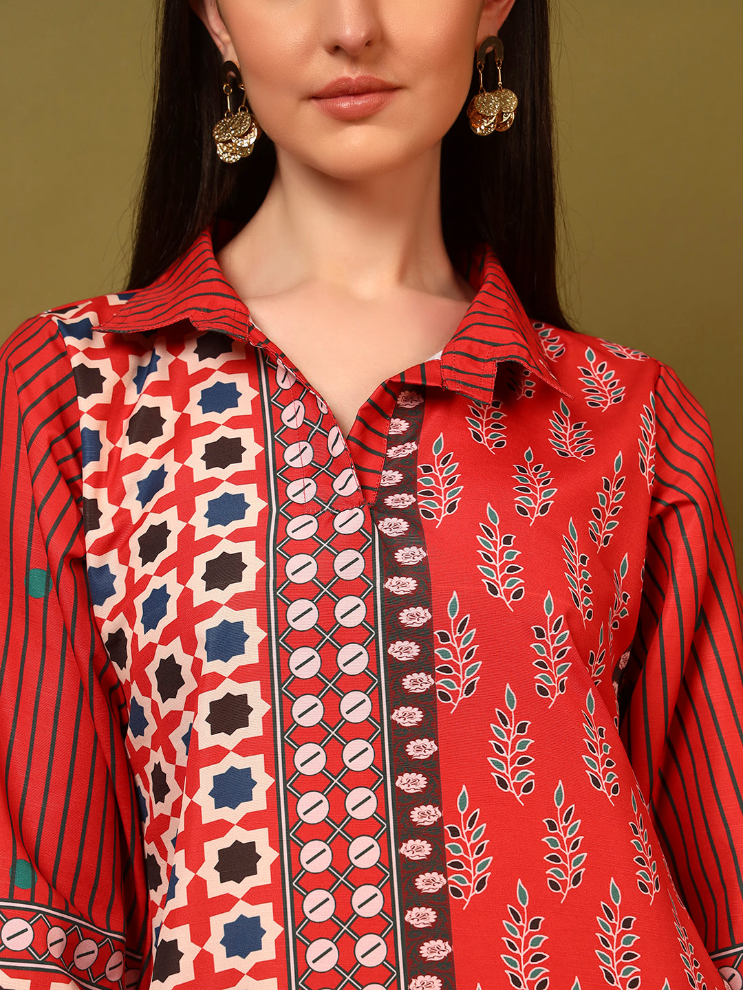 Red Heritage Ethnic Co-Ord Set for Women