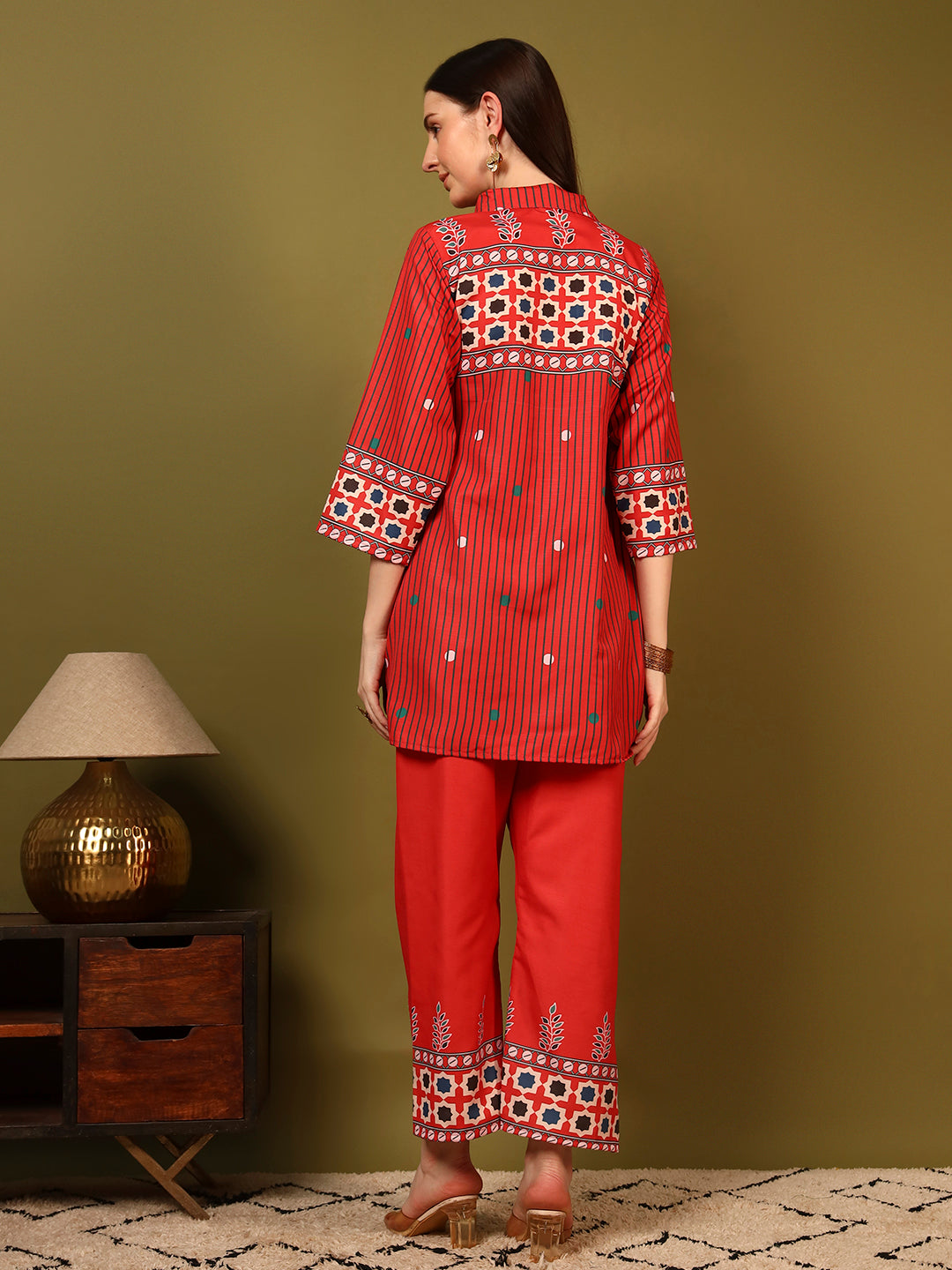 Red Heritage Ethnic Co-Ord Set for Women