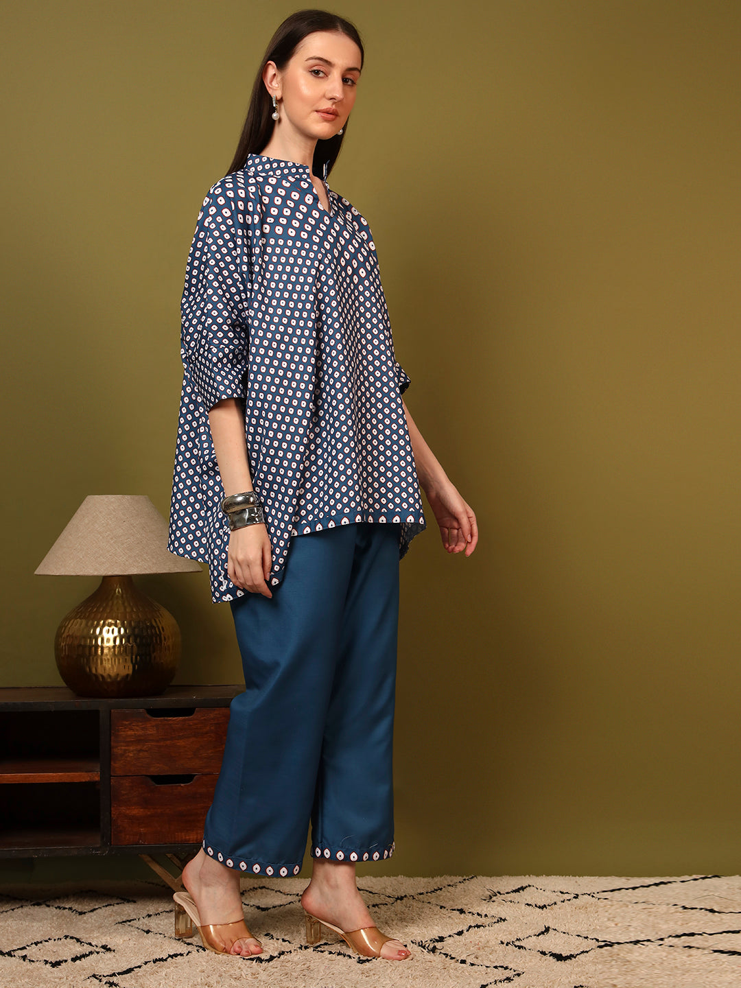 Navy Blue Geometric Printed Casual Co-Ord Set for Women