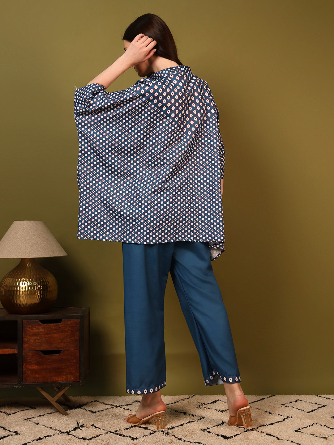 Navy Blue Geometric Printed Casual Co-Ord Set for Women