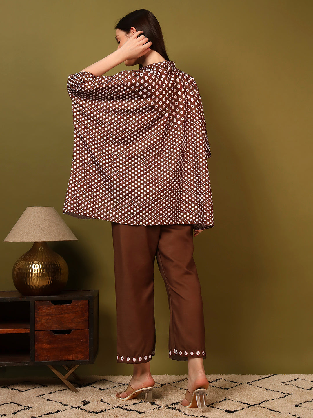 Coffee Geometric Printed Casual Co-Ord Set for Women
