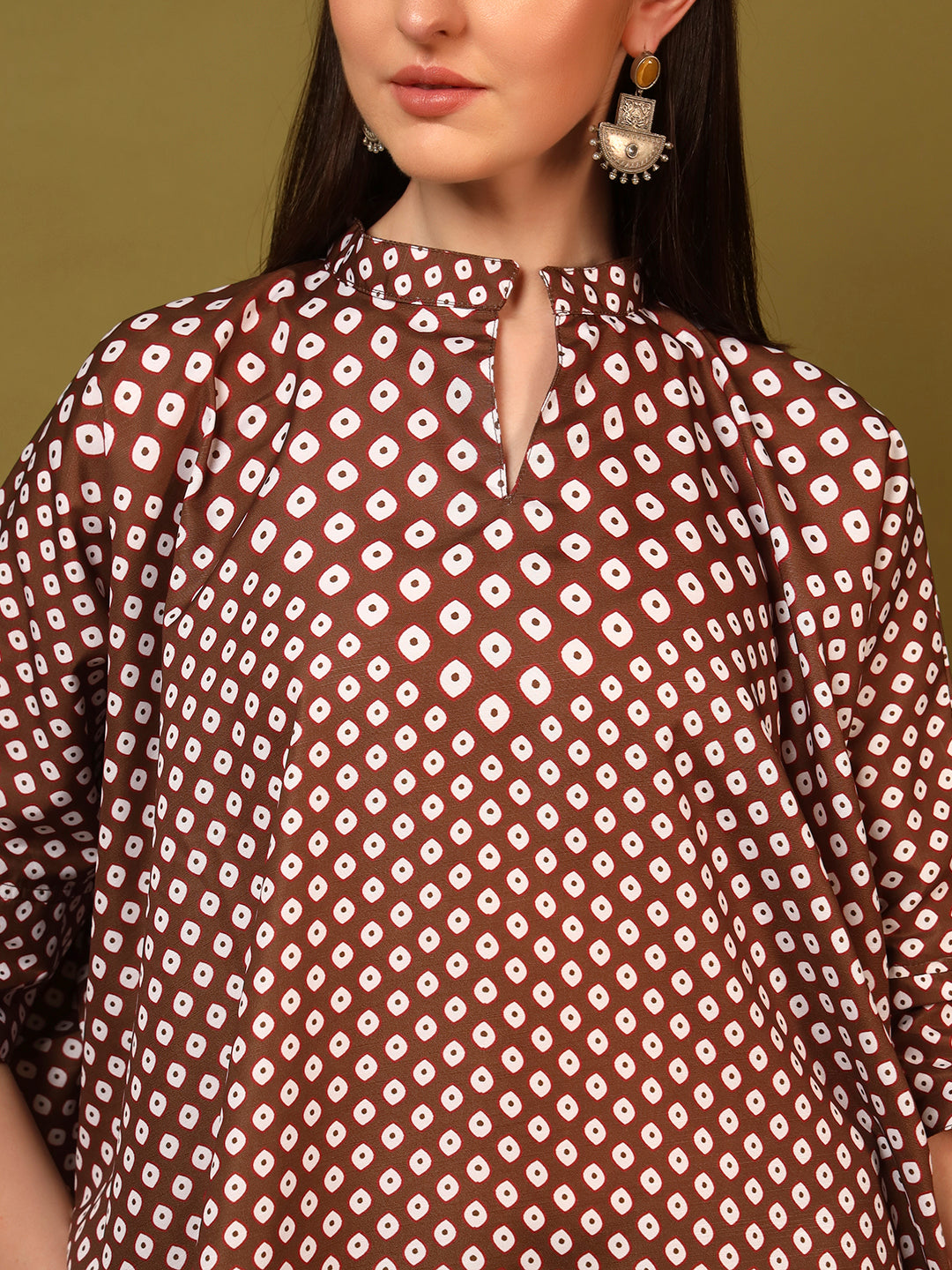 Coffee Geometric Printed Casual Co-Ord Set for Women