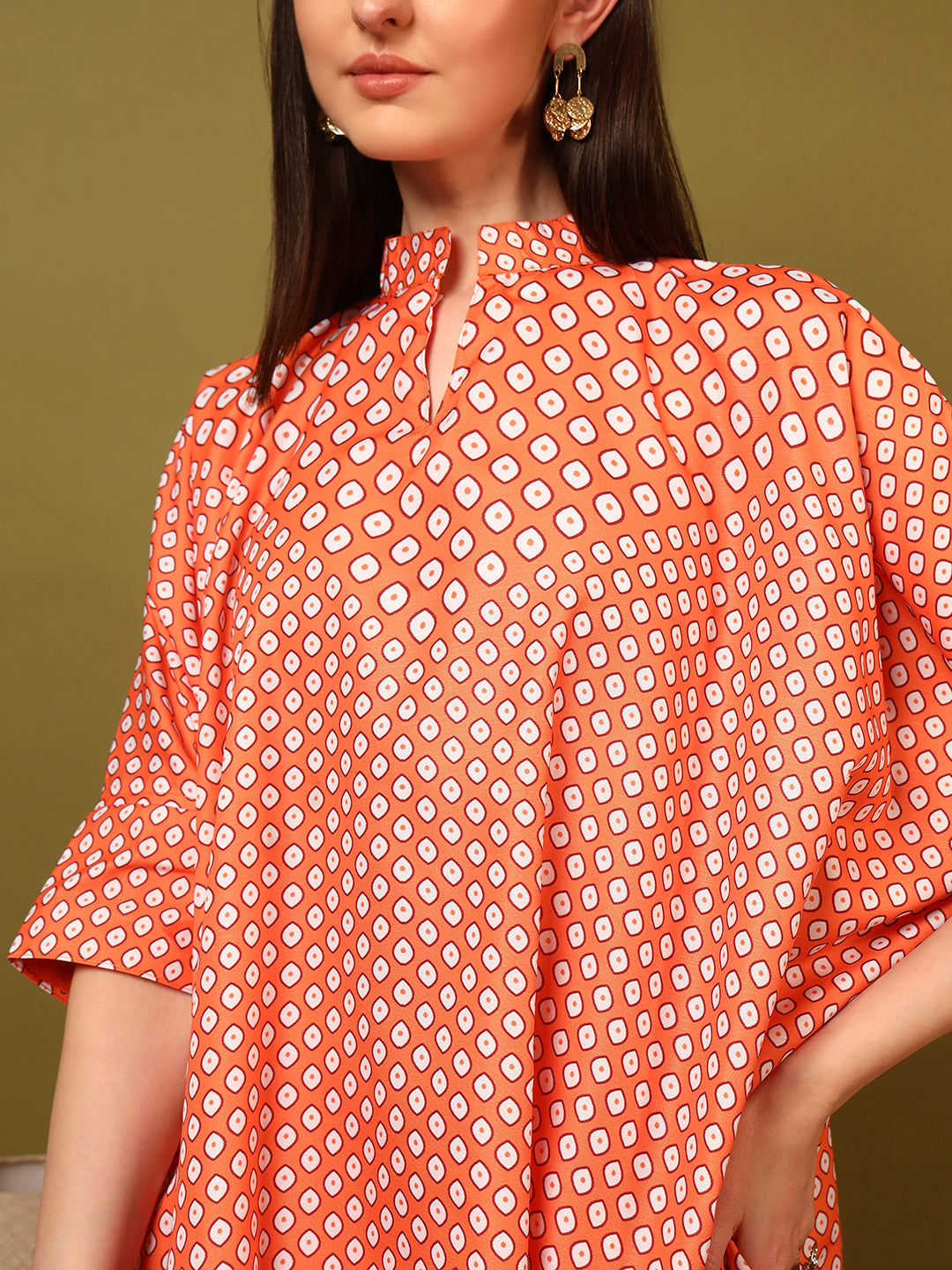 Orange Geometric Printed Casual Co-Ord Set for Women