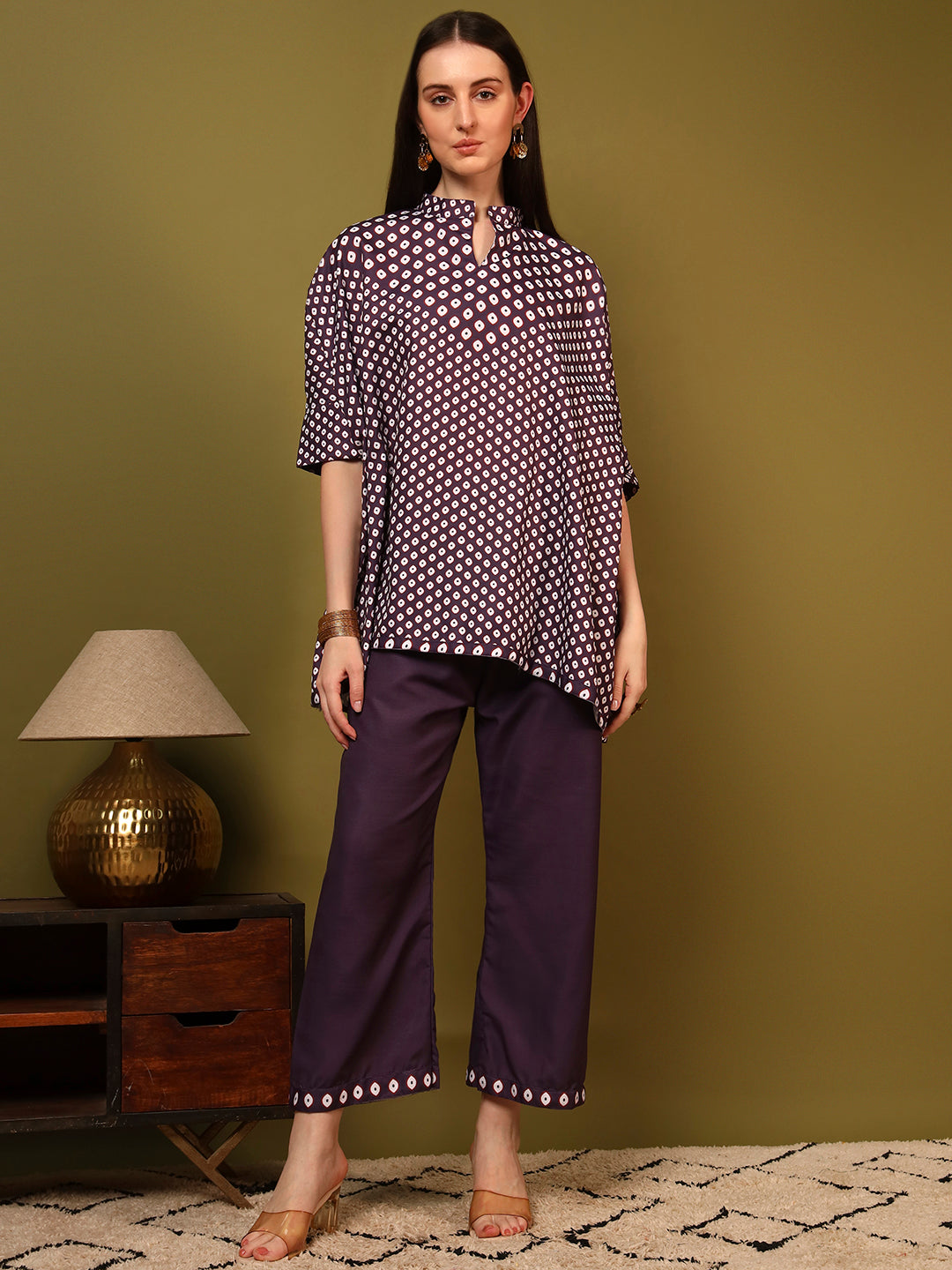 Wine Blue Geometric Printed Co-Ord Set