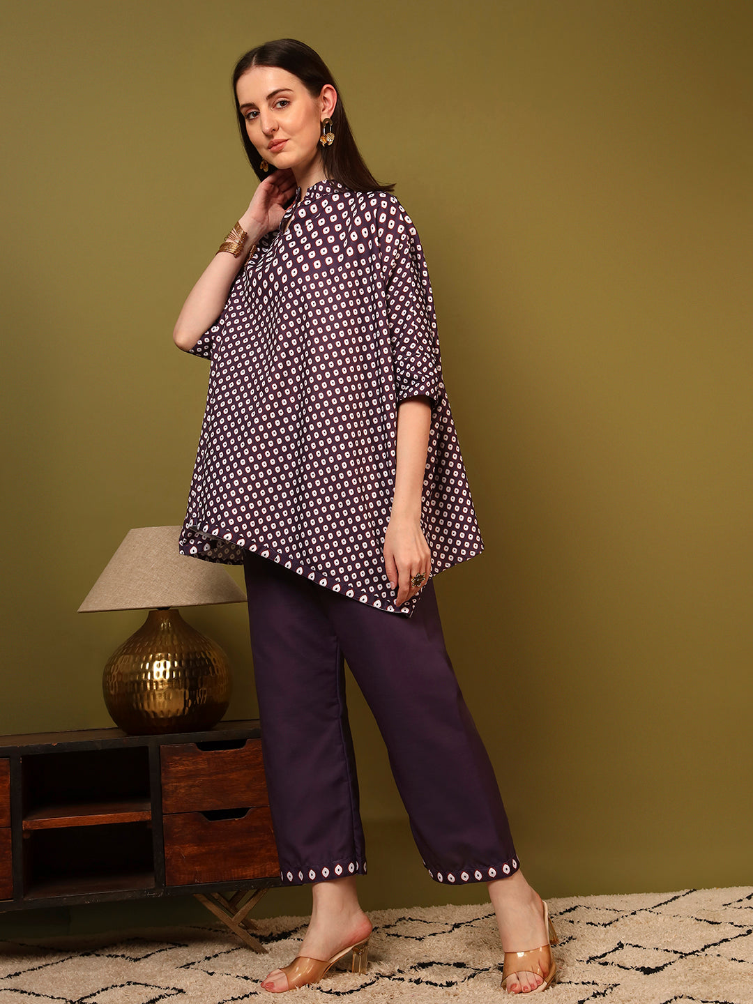 Wine Blue Geometric Printed Co-Ord Set