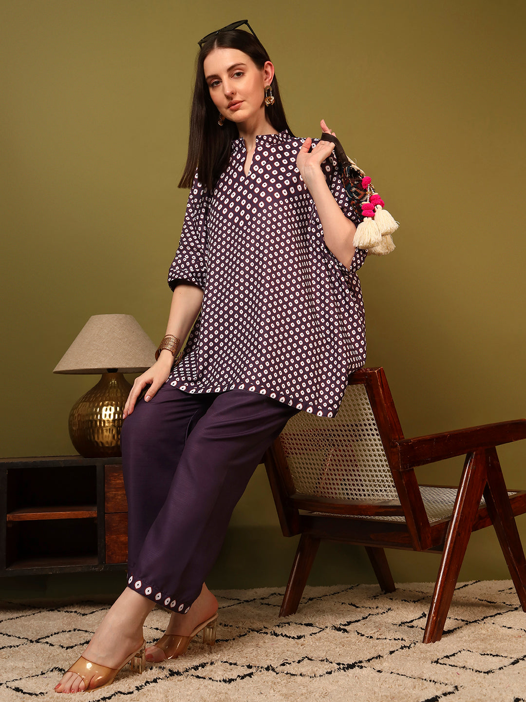 Wine Blue Geometric Printed Co-Ord Set