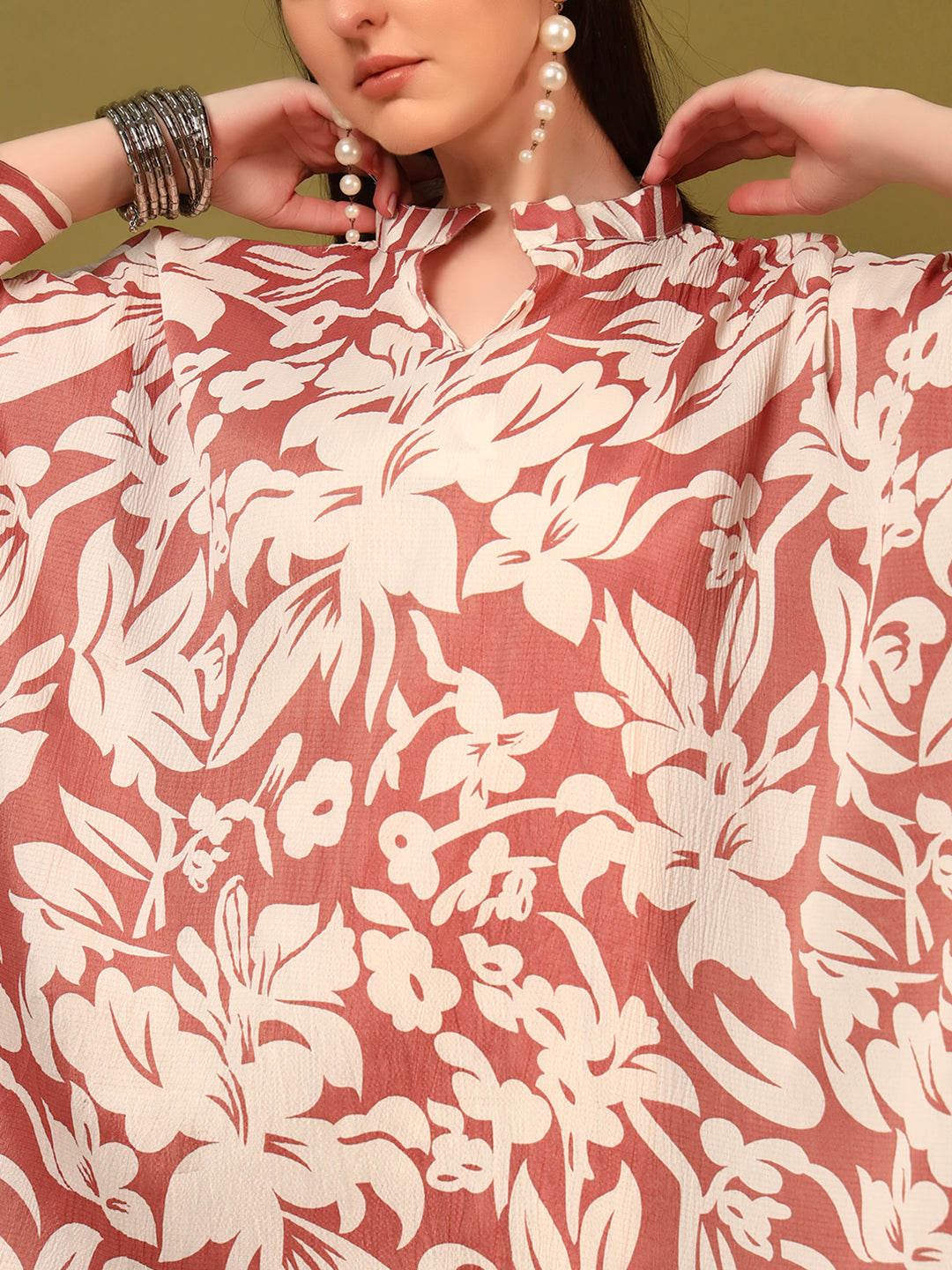 Brown Floral Statement Printed Casual Co-Ord Set for Women