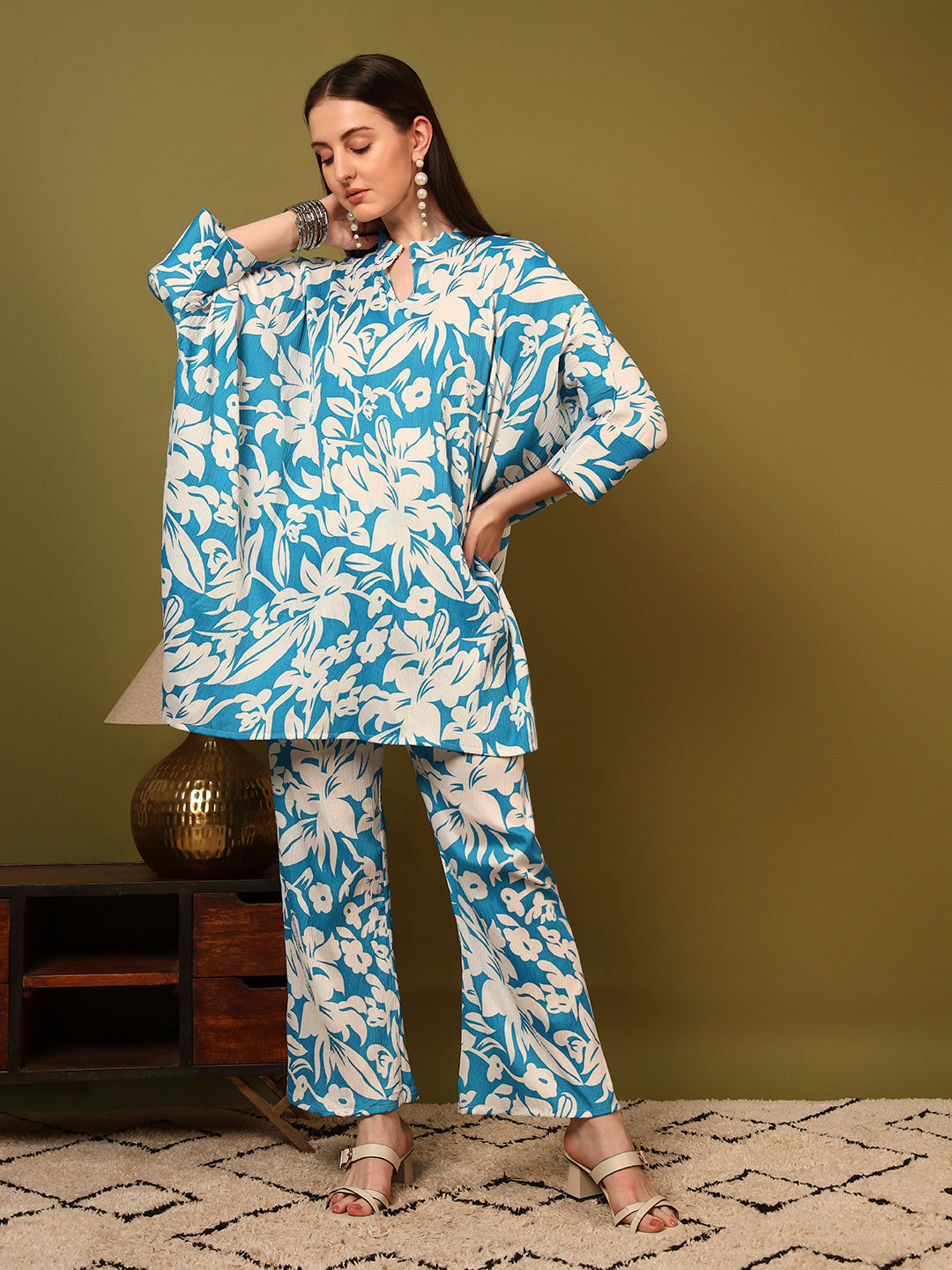 Sky Floral Statement Printed Casual Co-Ord Set for Women