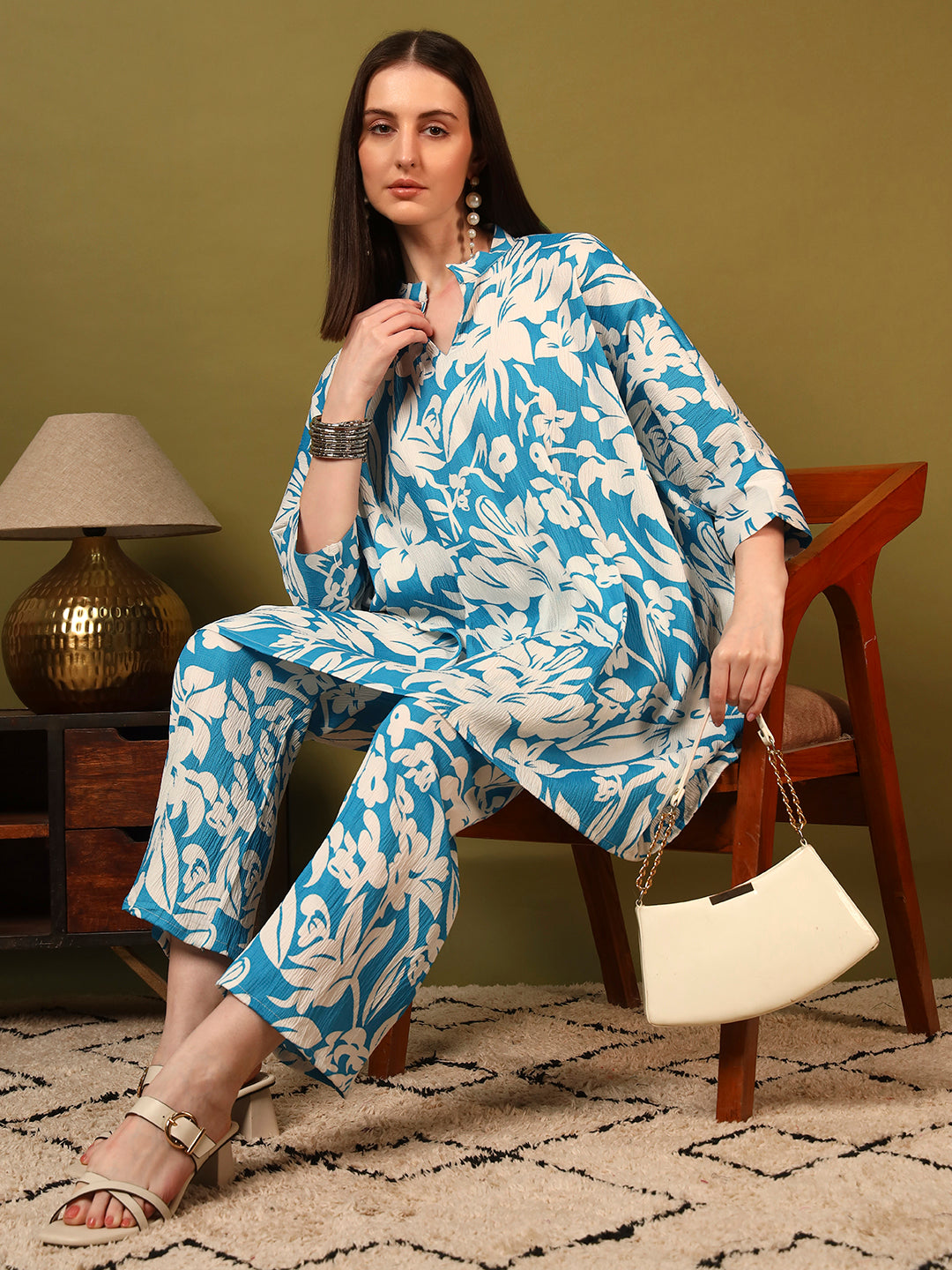 Sky Floral Statement Printed Casual Co-Ord Set for Women
