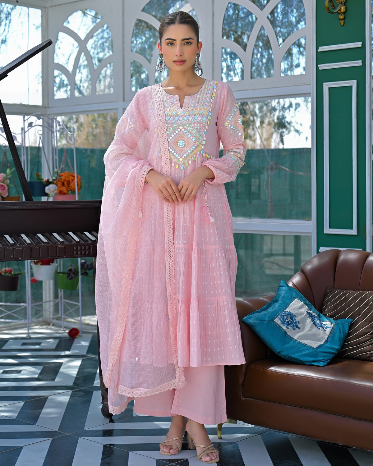 Chahat Pink Silk Anarkali Kurta Set with Dupatta for Women