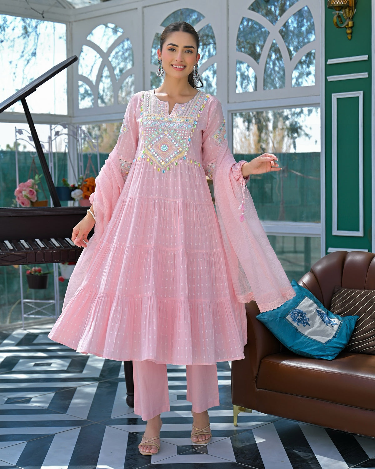 Chahat Pink Silk Anarkali Kurta Set with Dupatta for Women