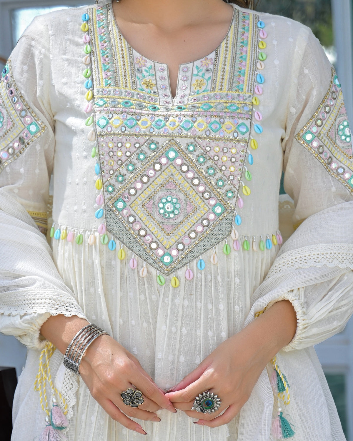 Chahat Off White Silk Anarkali Kurta Set with Dupatta for Women
