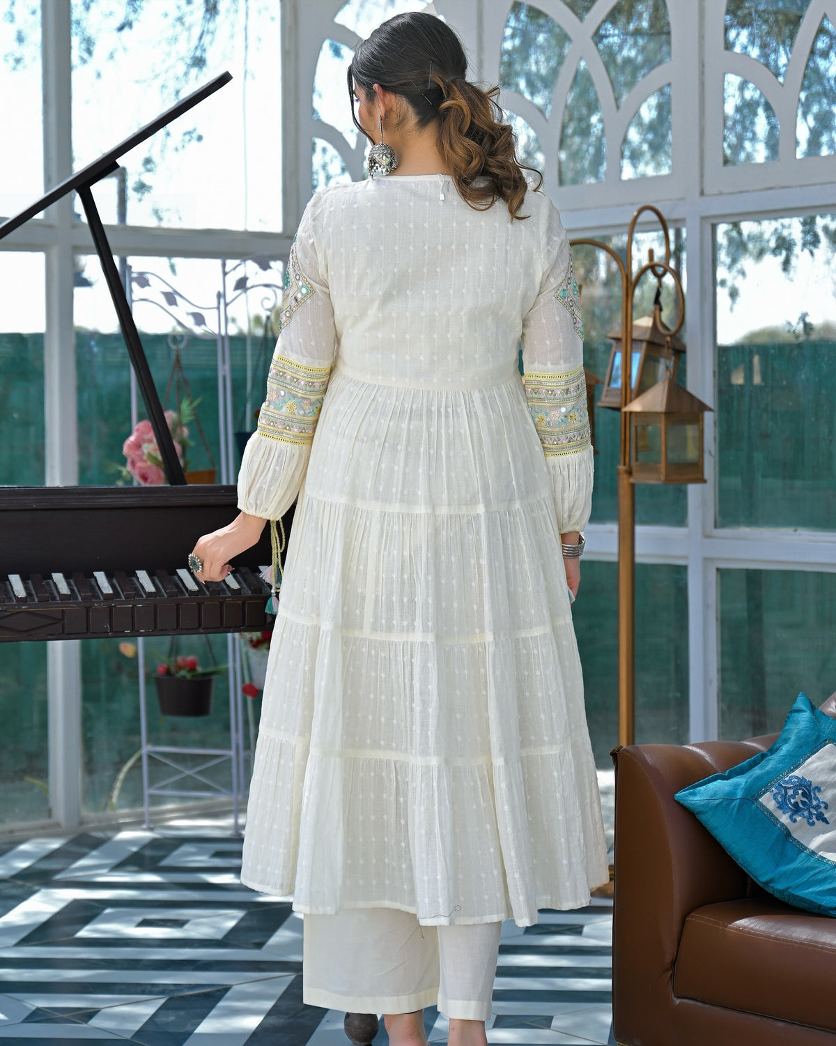 Chahat Off White Silk Anarkali Kurta Set with Dupatta for Women