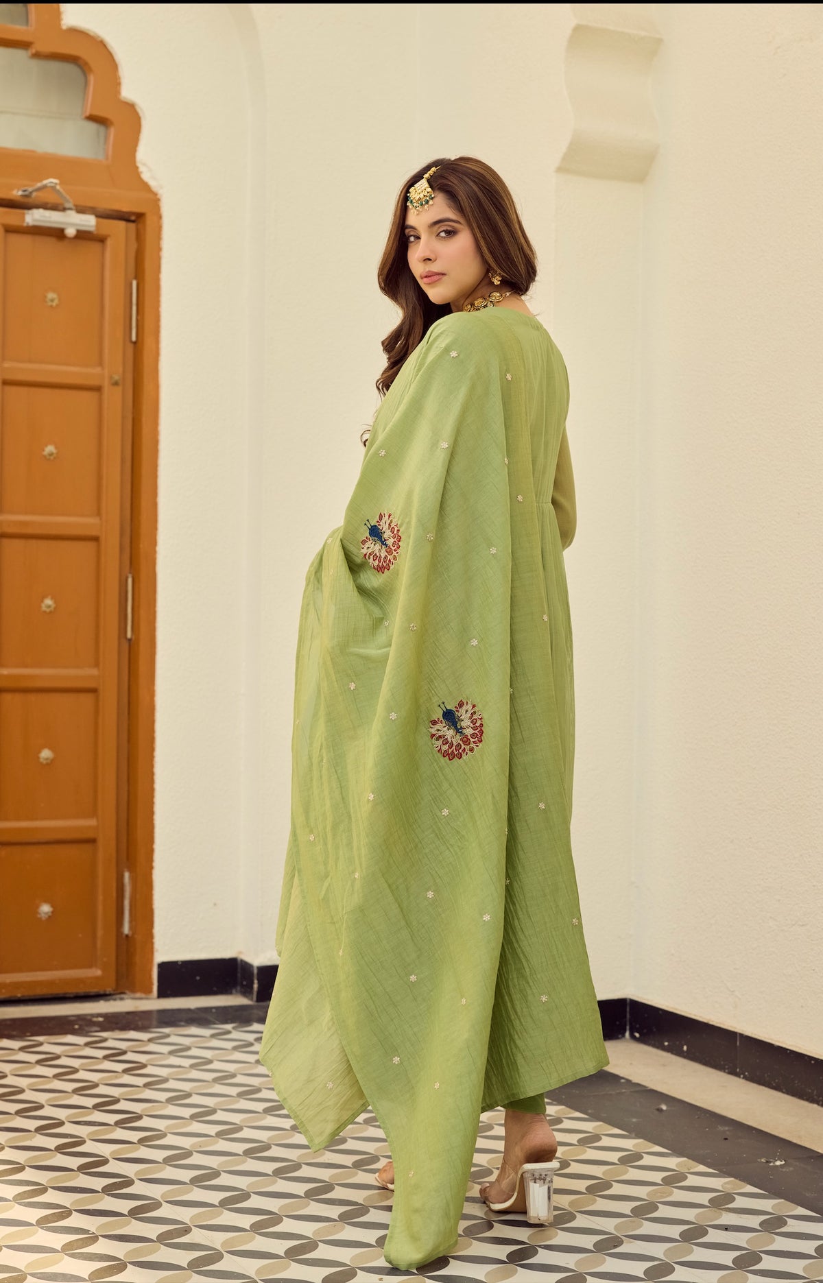 Mint Green Embroidered Silk Anarkali Kurta With Dupatta Set For Women
