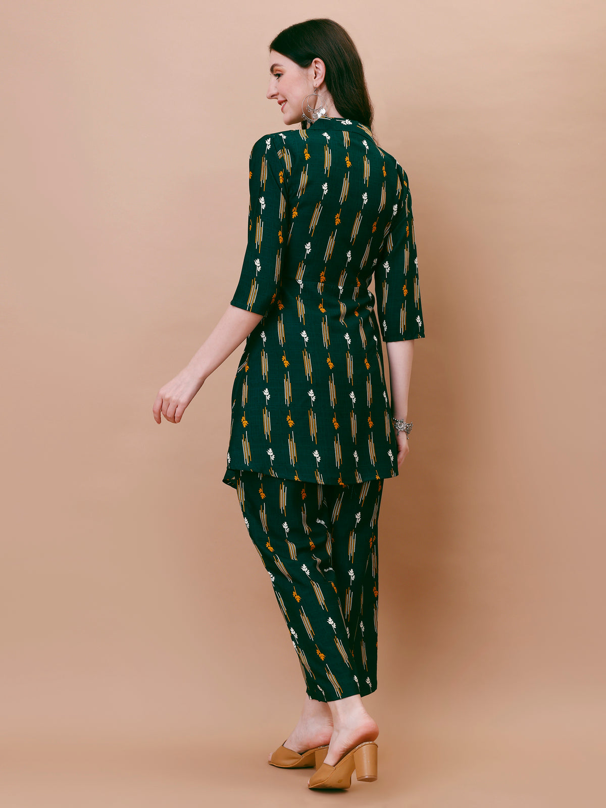 Bottle Green Printed Flared Co-Ord Set