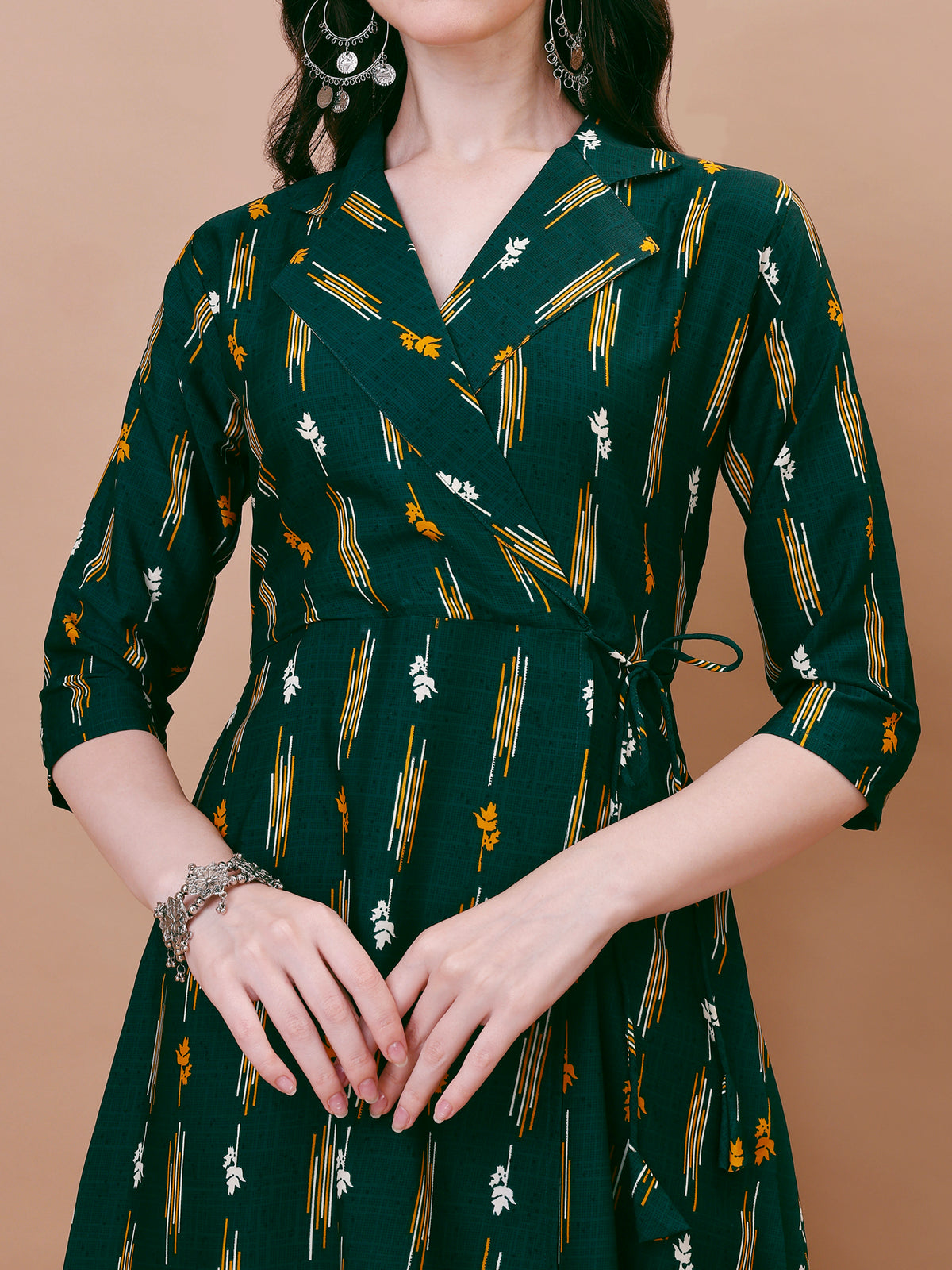 Bottle Green Printed Flared Co-Ord Set