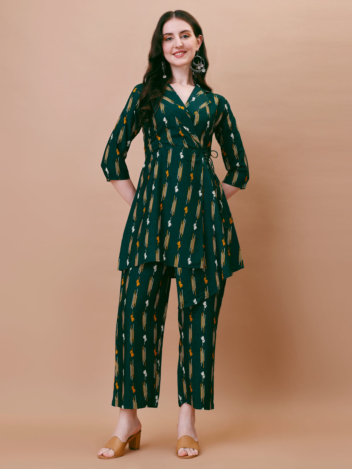 Bottle Green Printed Flared Co-Ord Set