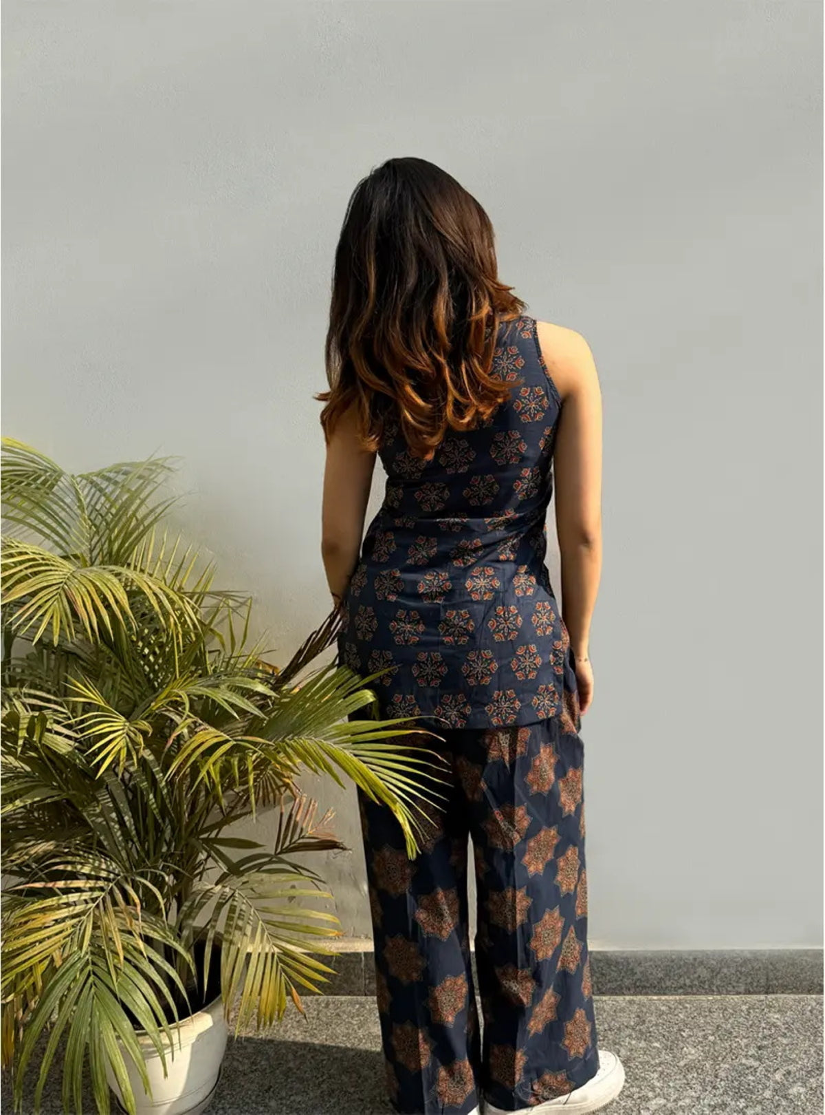 Navy Blue Floral Printed Regular Top with Palazzos