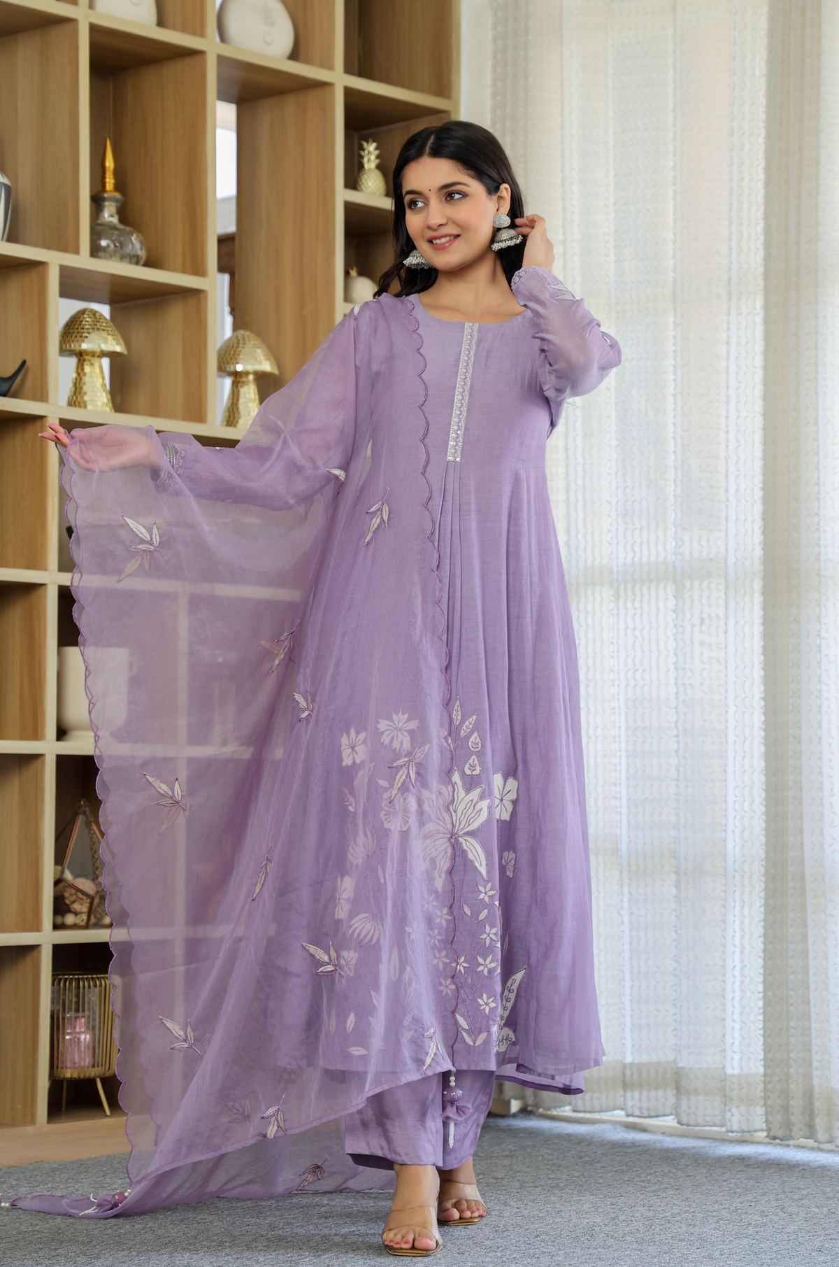 Devki Purple Silk Anarkali Kurta Set with Dupatta for Women