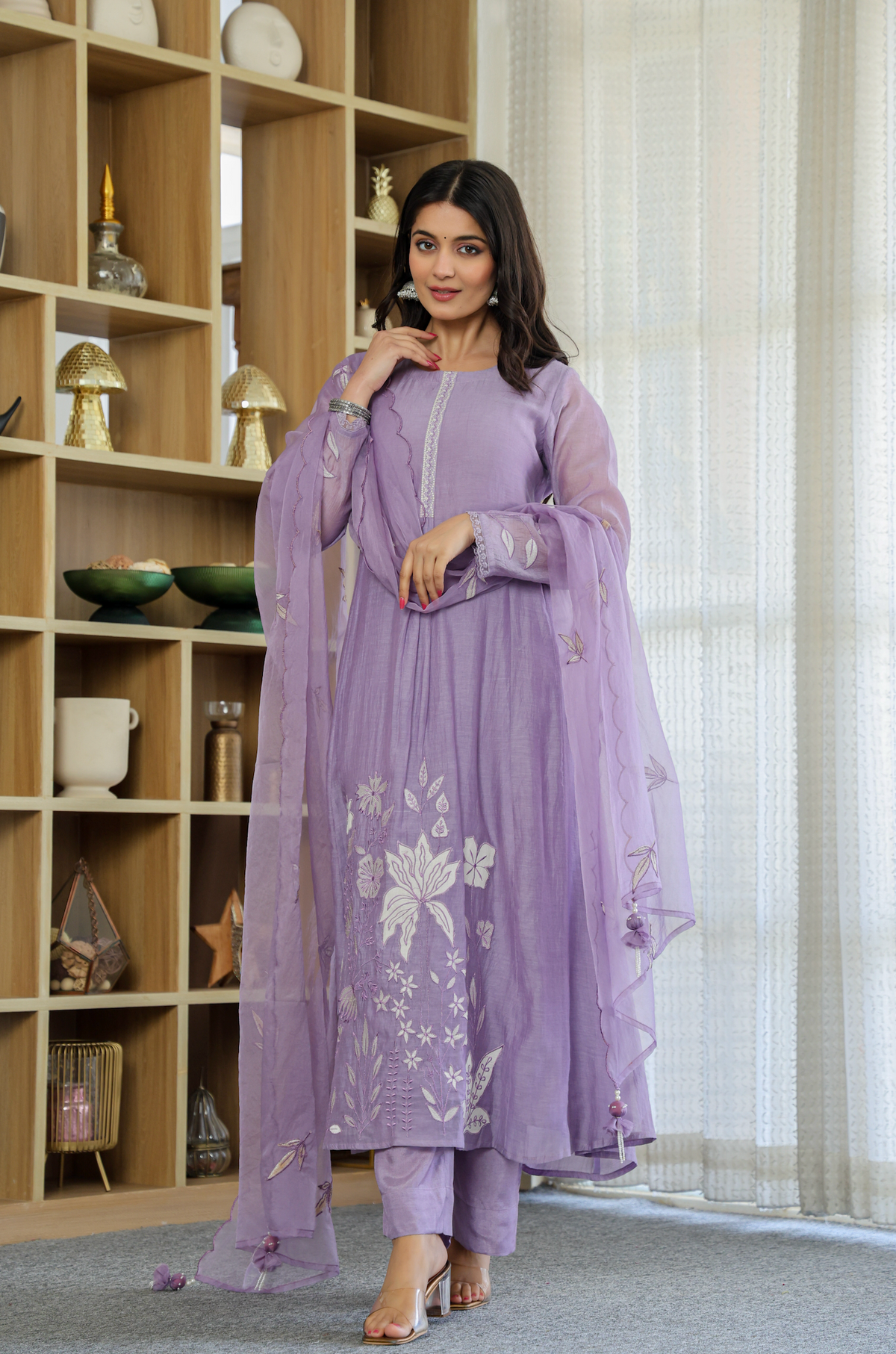 Devki Purple Silk Anarkali Kurta Set with Dupatta for Women