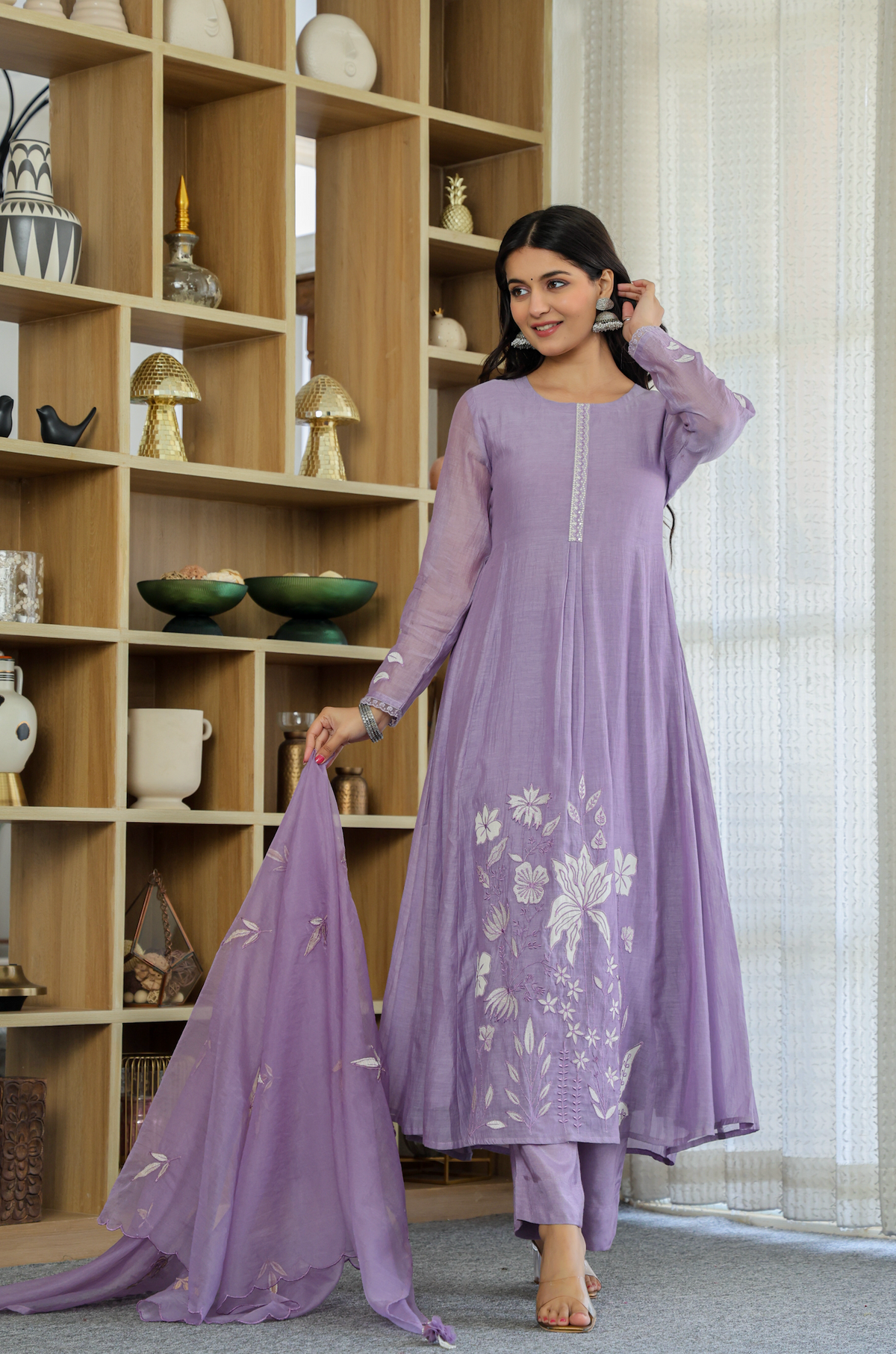 Devki Purple Silk Anarkali Kurta Set with Dupatta for Women