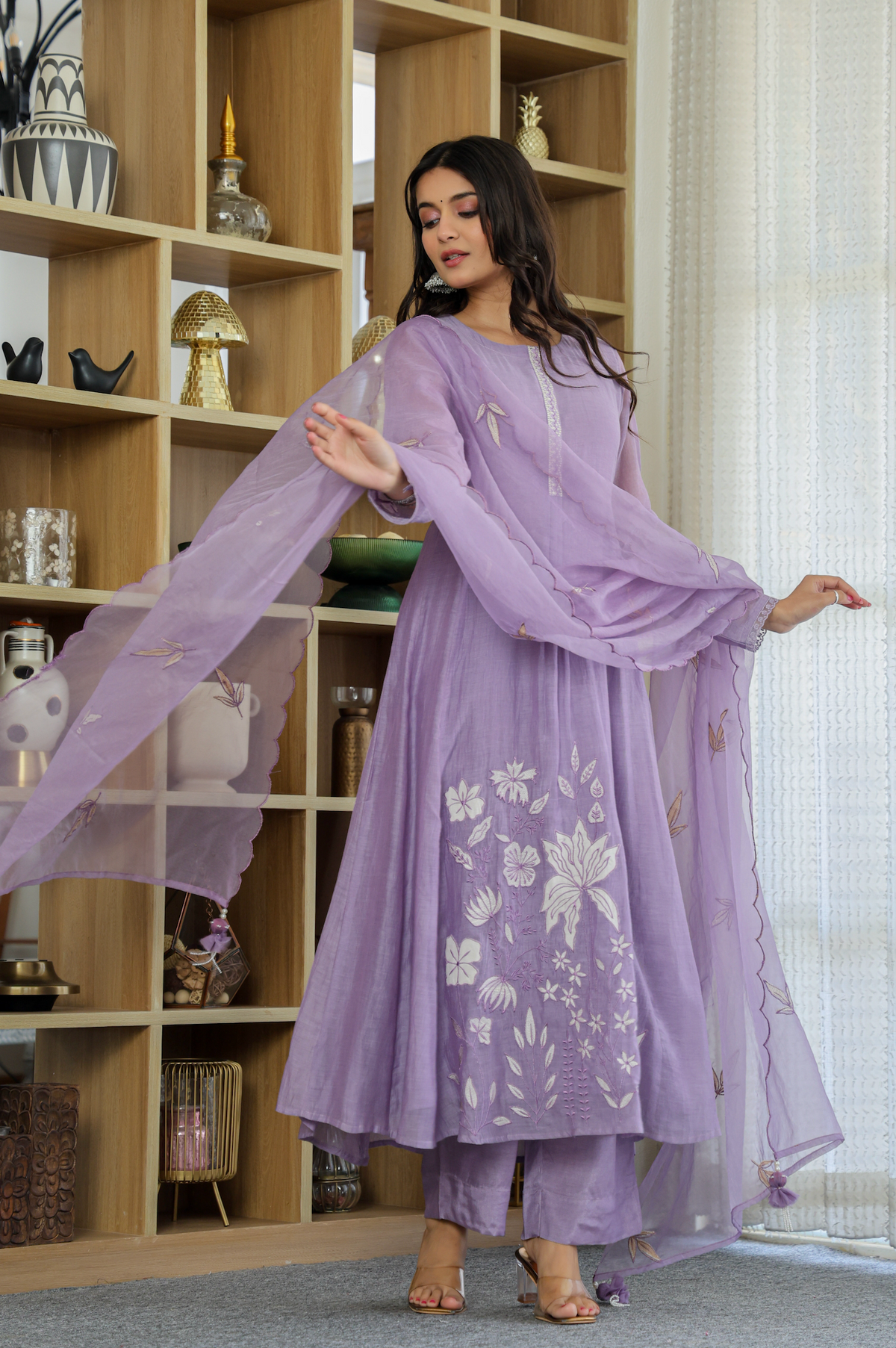 Devki Purple Silk Anarkali Kurta Set with Dupatta for Women