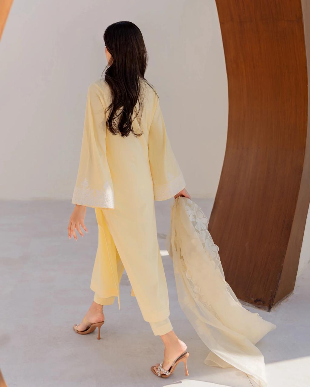 Erica Yellow Embroidered Straight Kurta Suit Set for Women