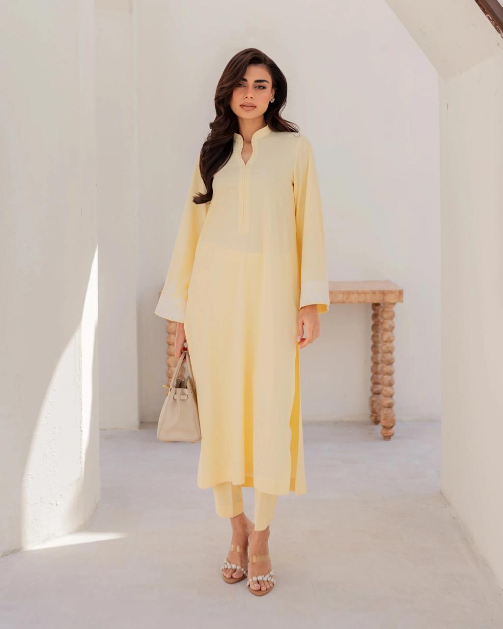 Erica Yellow Embroidered Straight Kurta Suit Set for Women