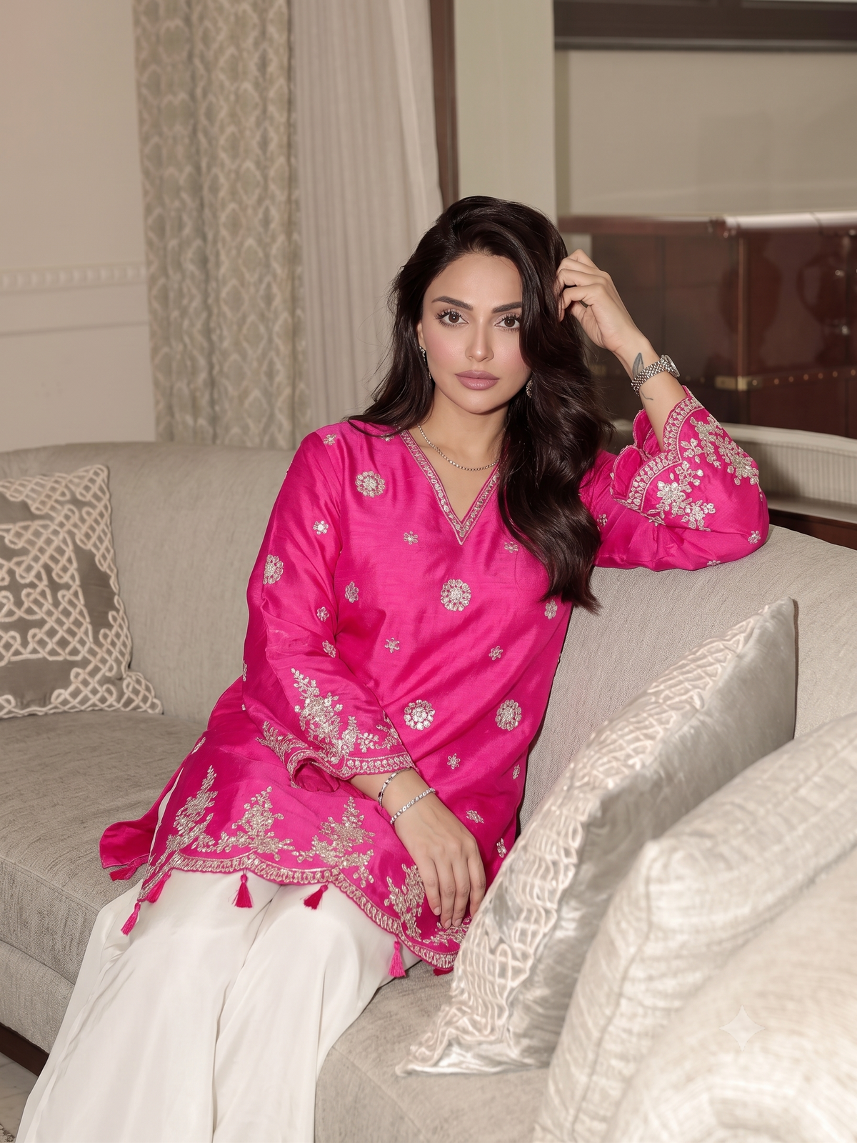 Pink Silk Embroidered Festive Peplum Sharara with Dupatta