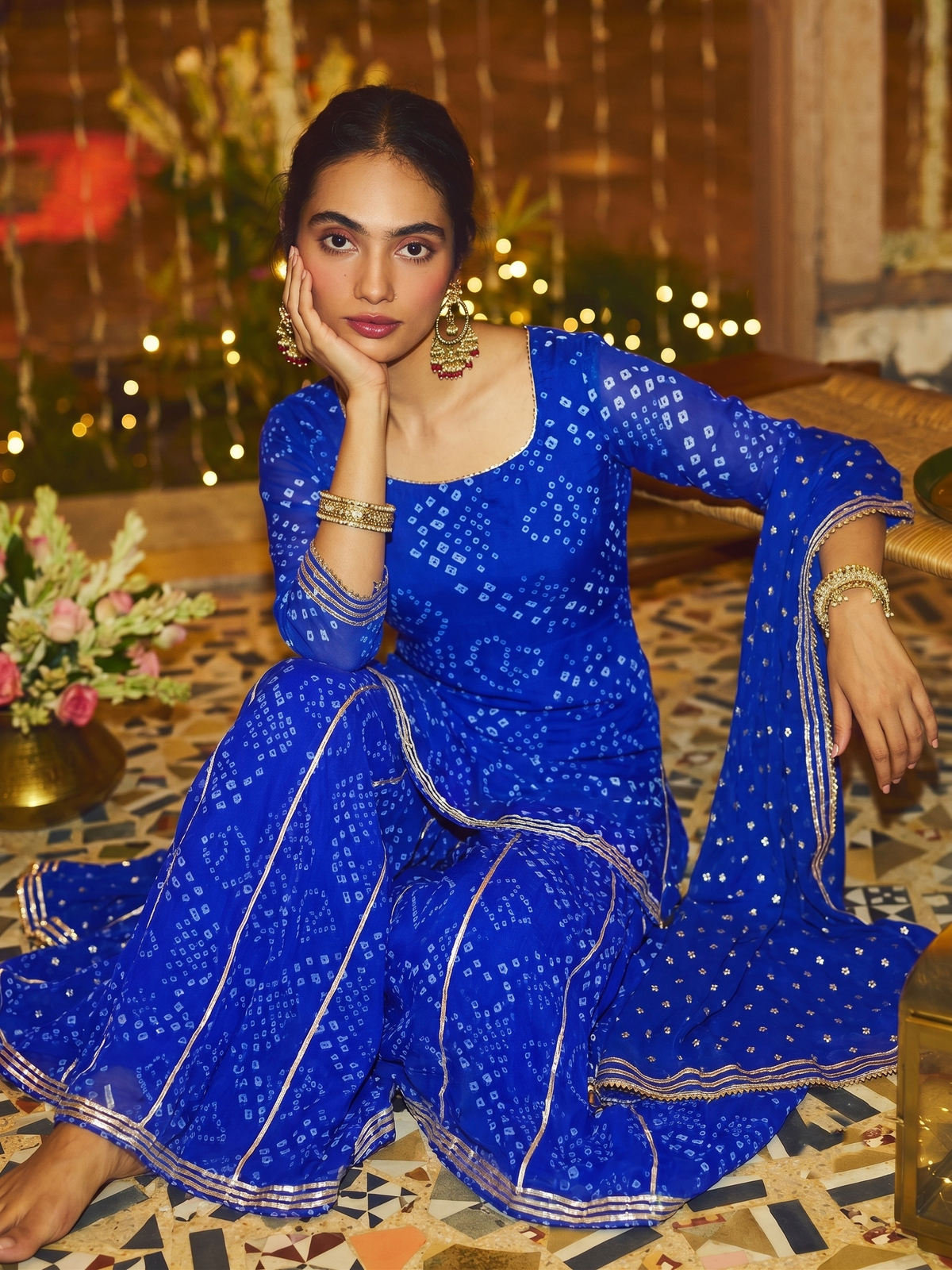 Blue Silk Embroidered Peplum Sharara Set With Dupatta For Women