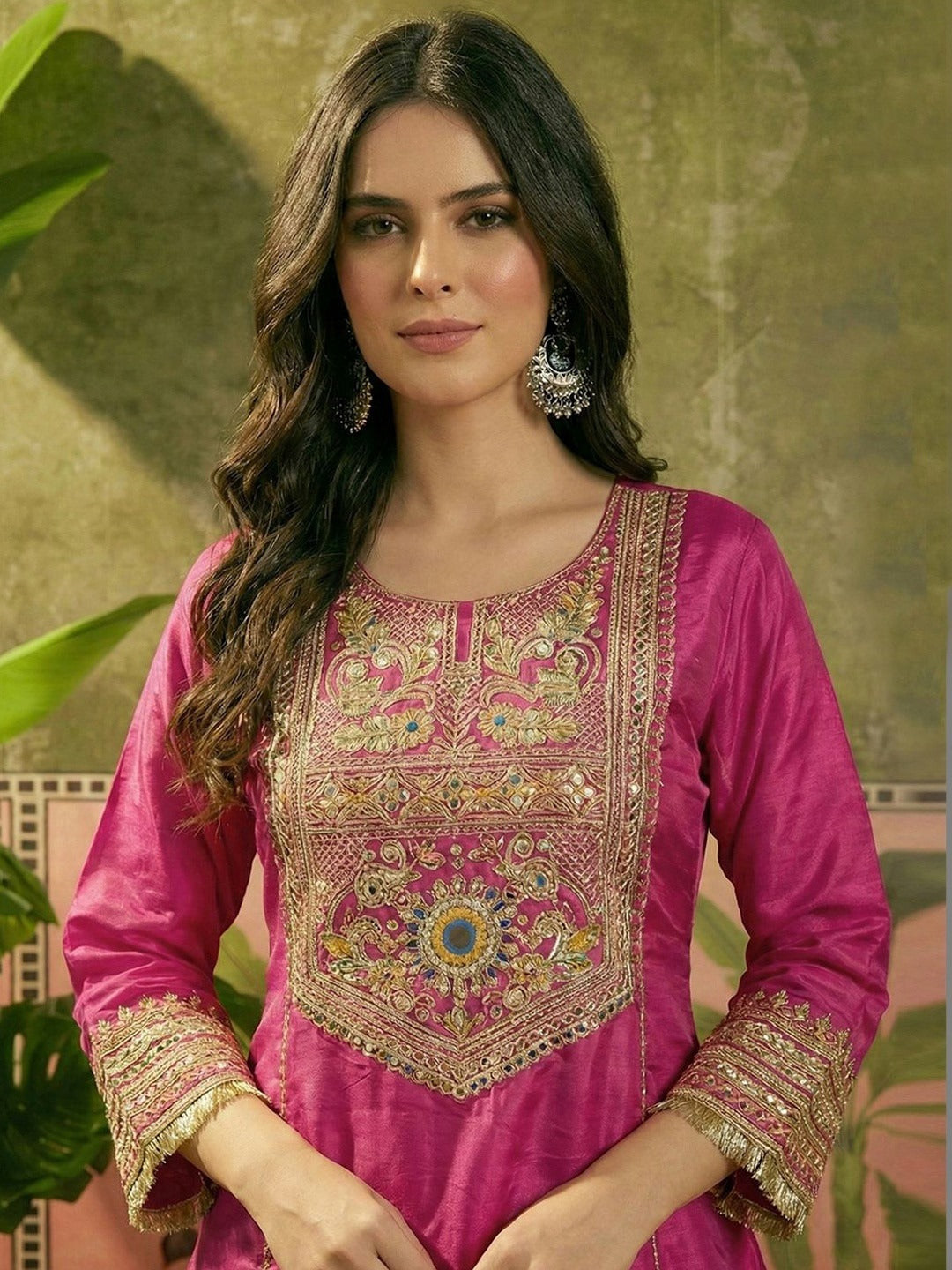 Pink Silk Embroidered Peplum Sharara Set With Dupatta For Women