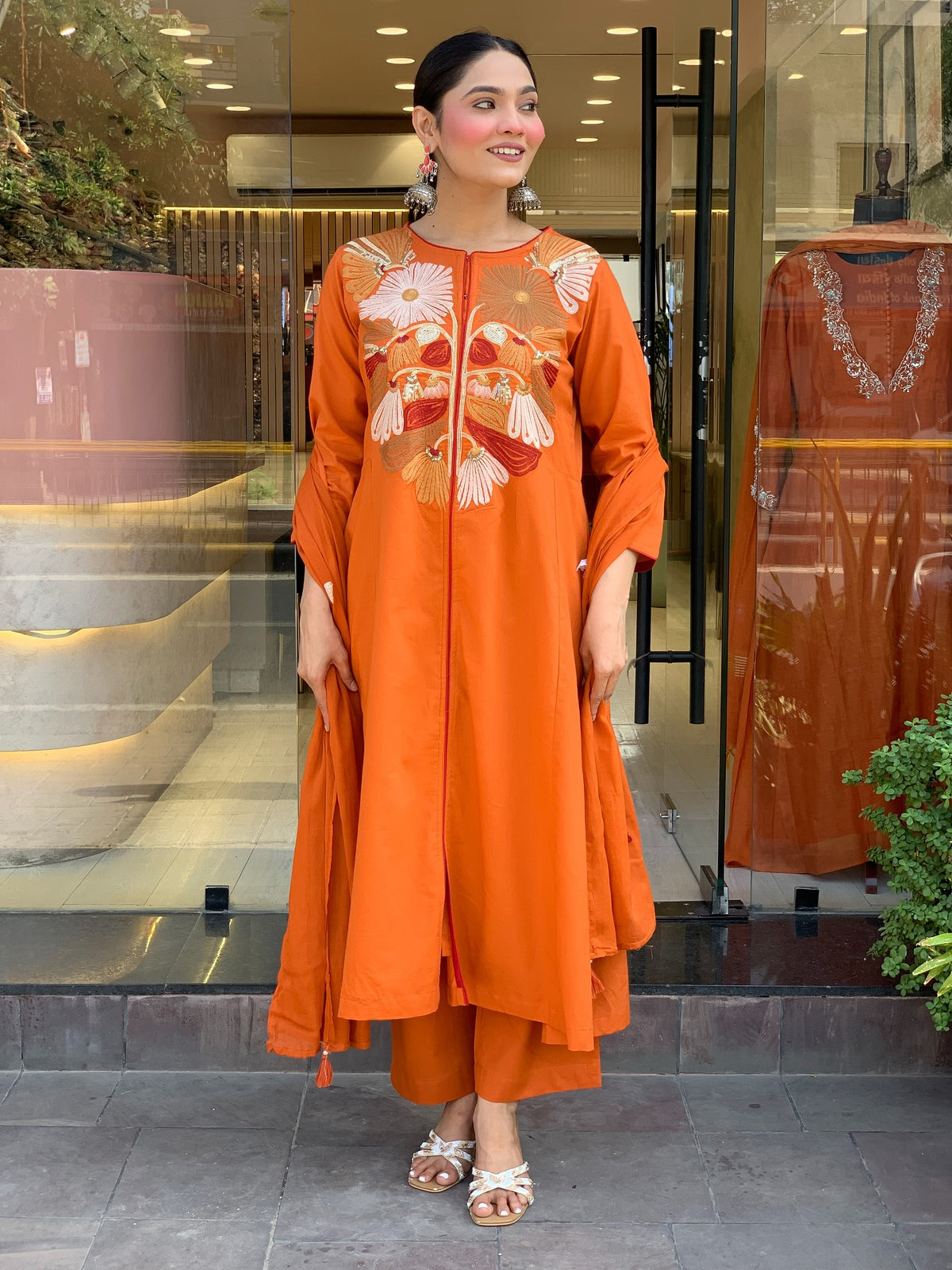 Himani Orange Silk Anarkali Kurta Set with Dupatta for Women