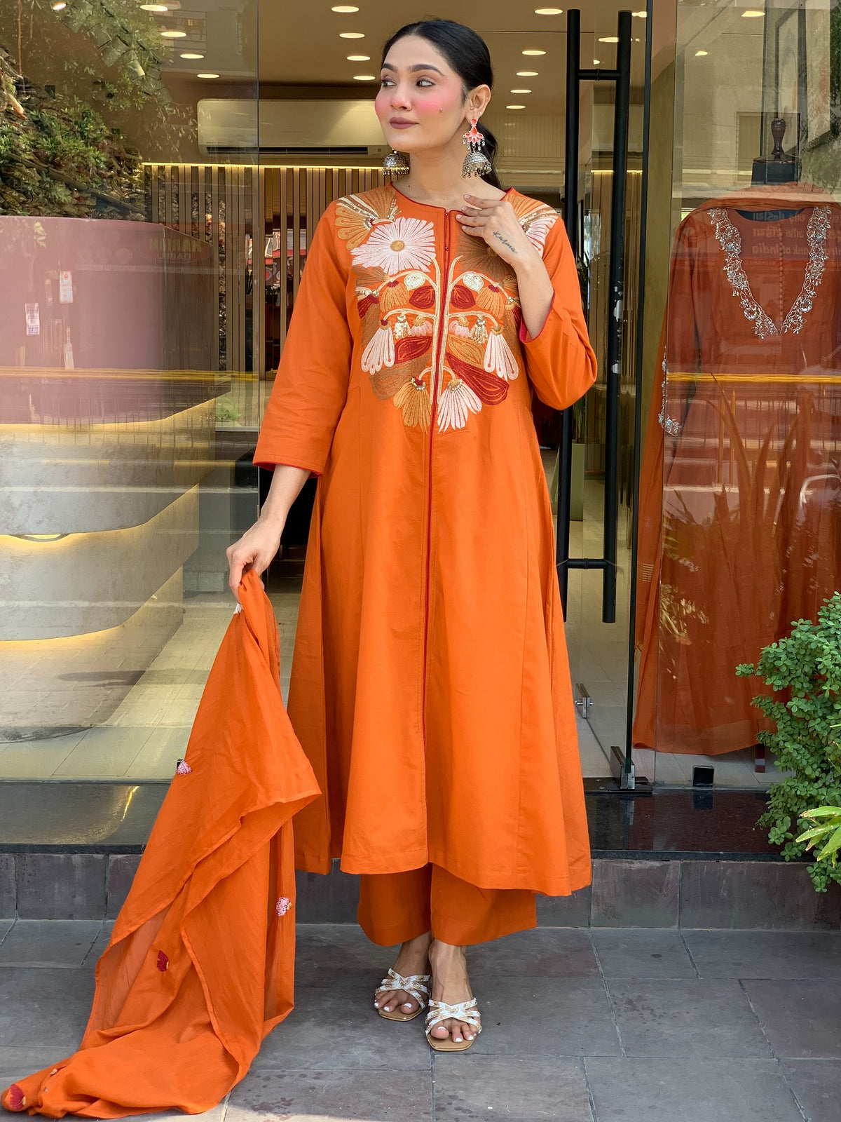 Himani Orange Silk Anarkali Kurta Set with Dupatta for Women